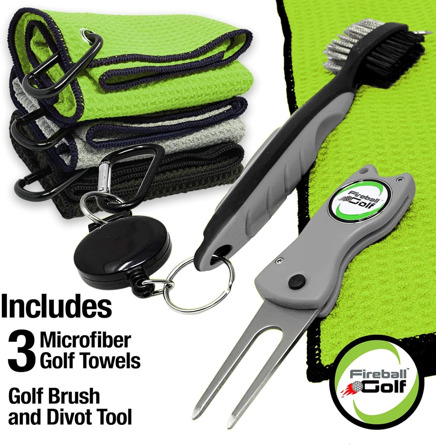Towel Gifts and Accessories Set (Many Colors) - 3 Golf Towels, Golf Divot Tool, Ball Marker, and Golf Cleaning Brush, Golf Gifts for Men, Women, Children