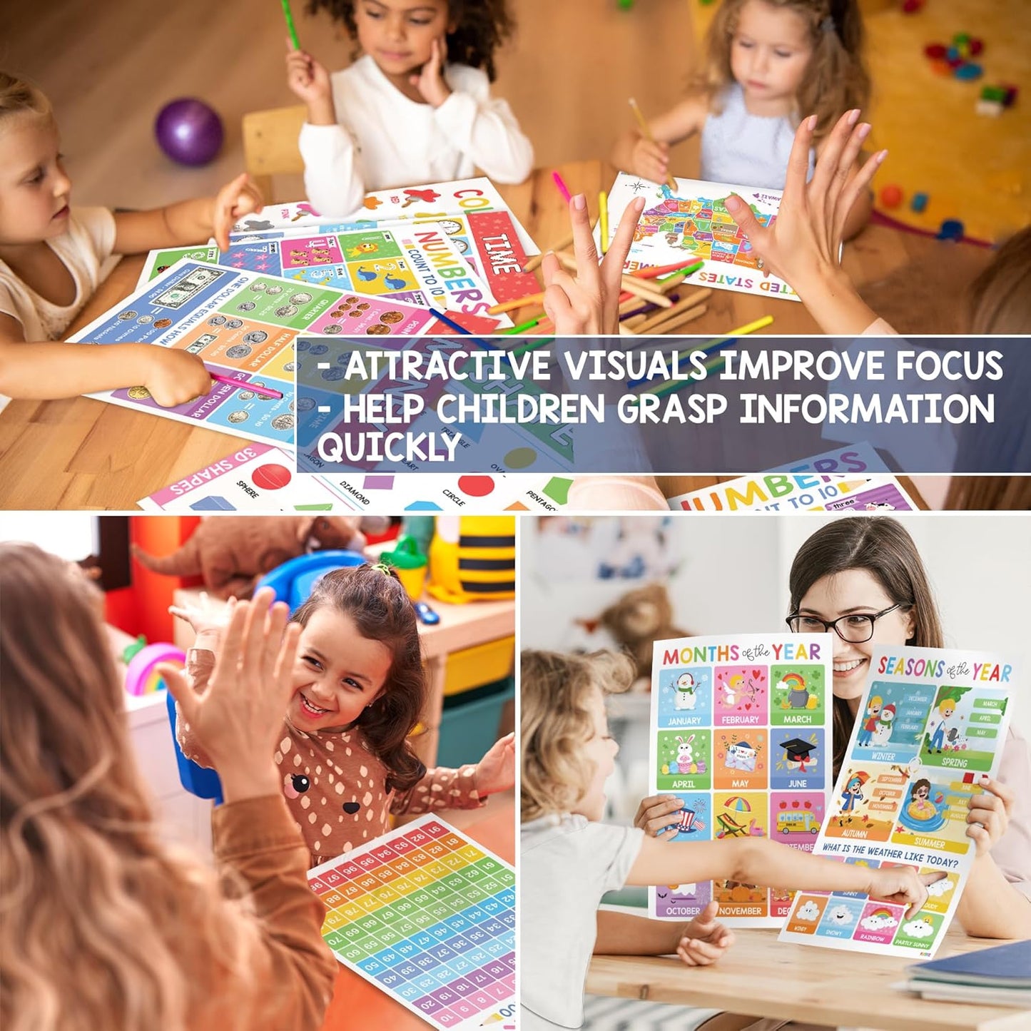 BEAWART 18 Laminated Educational Posters For Toddlers, Preschool Posters for Classroom, Kindergarten Wall Decor, PreK Learning Materials Alphabet Number Chart