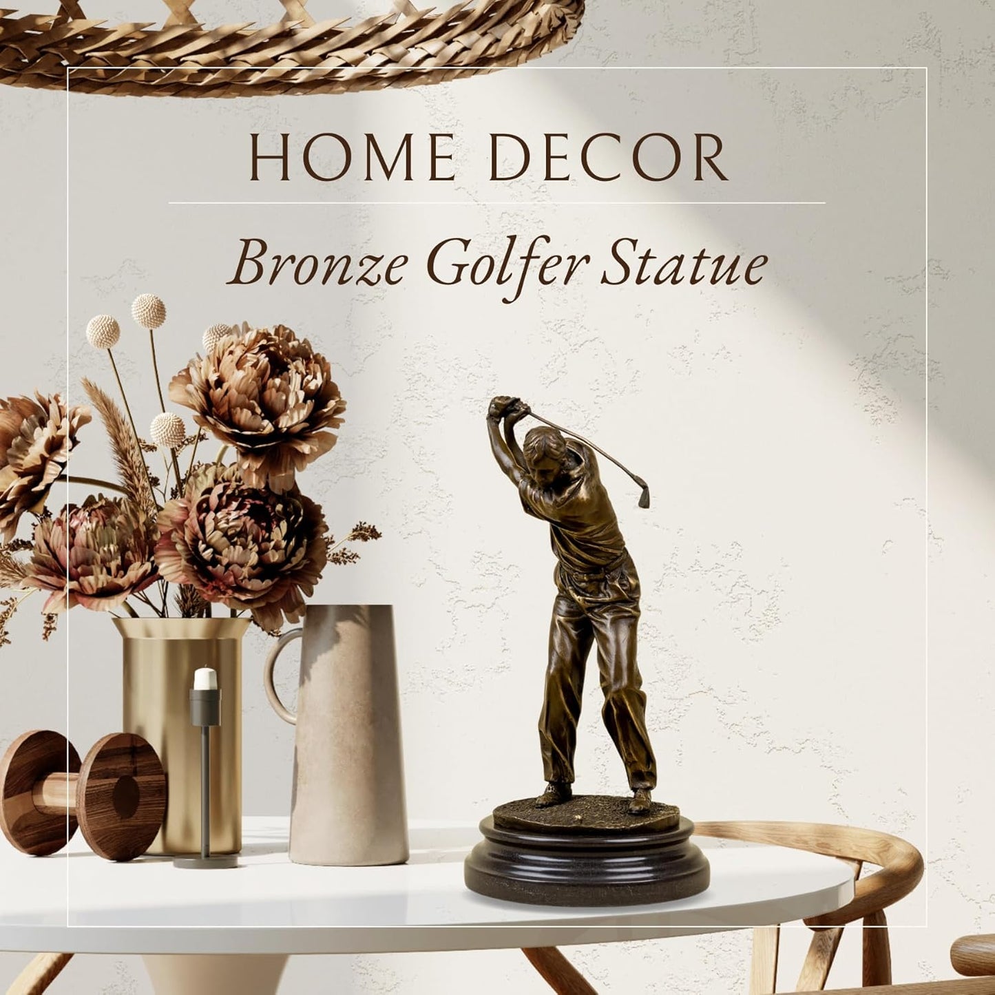 12.6'' Golf Man Bronze Statue, Classical Golfer Bronze Figurine Sculpture Ornament with Marble Base Modern Art Crafts for Home Office Decor Gift