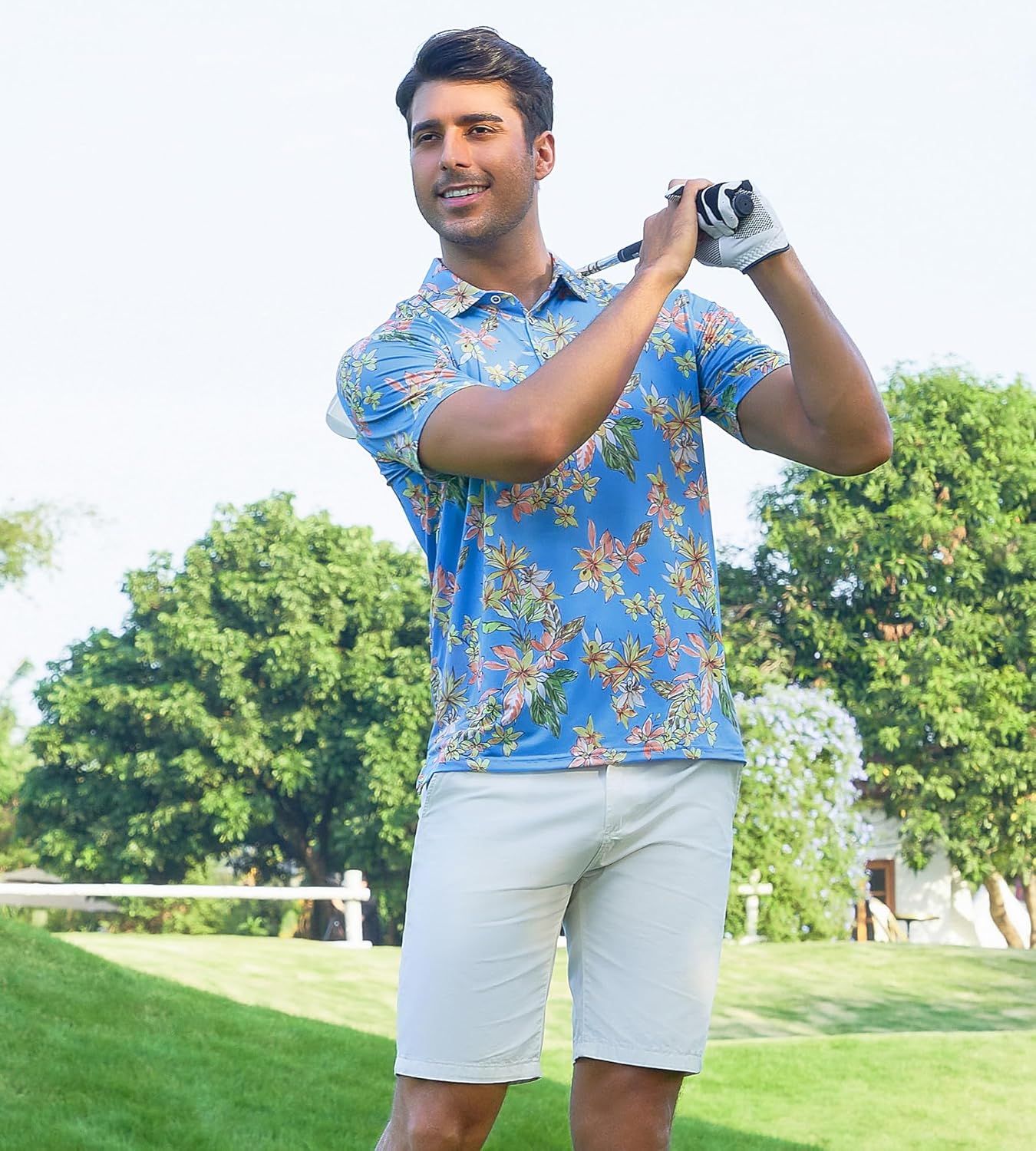 Alex Vando Mens Hawaiian Golf Shirt Moisture Wicking Digital Print Golf Shirts for Men