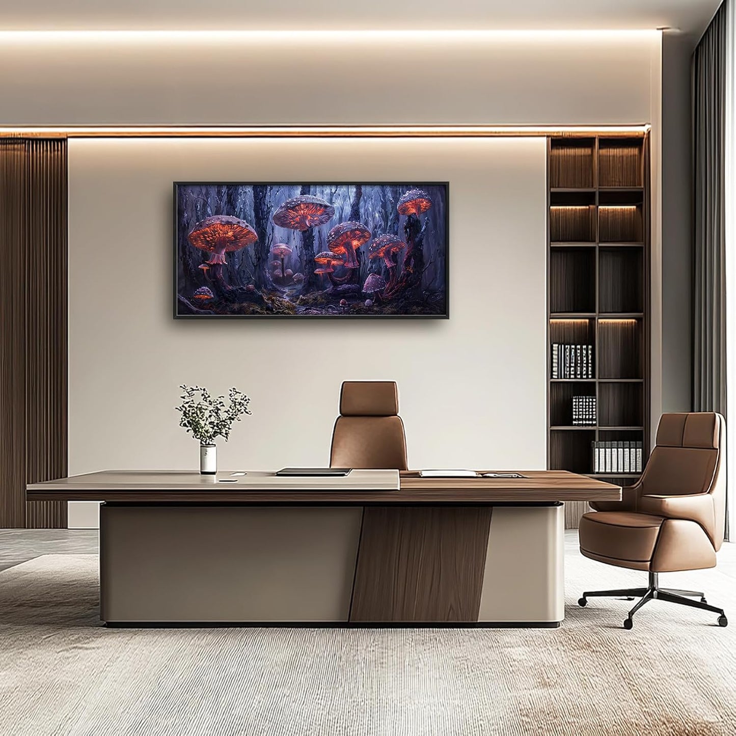 Large Mushroom Framed Wall Art for Living Room Forest Mushroom Canvas Wall Decor Rustic Pictures Print Painting Artwork Modern Home Decorations for Bedroom Office 60x30 inch