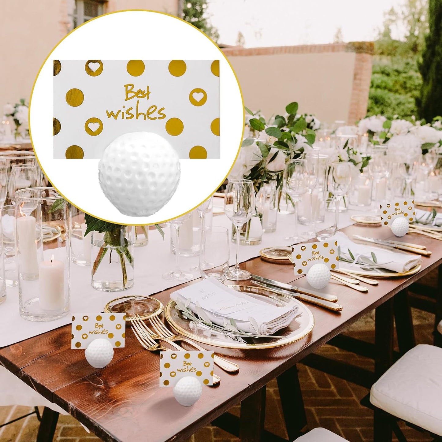 Leinuosen 24 Pcs Resin Golf Base Centerpieces Place Card Holder Golf Ball Shaped Table Number Holder Name Place Photo Stand for Office Menu Events Wedding Party
