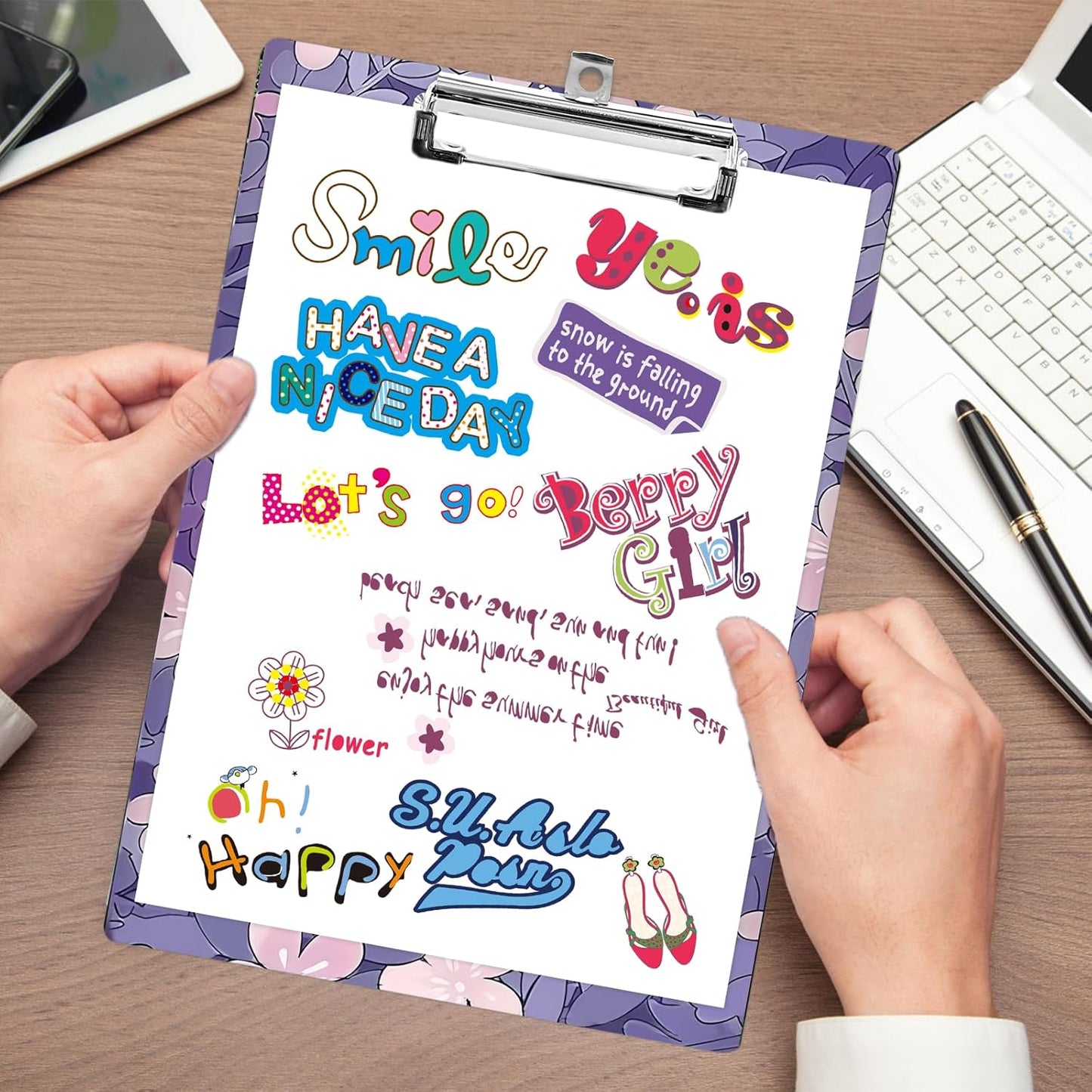 Plastic A4 Clipboards, Cute Fashion Clipboard Decorative, 12.2" x 8.7" Standard A4 Size Clipboards, Plastic Acrylic Clipboard for Teacher, Social Worker, Students,Women, Office Supplies(White Cat)