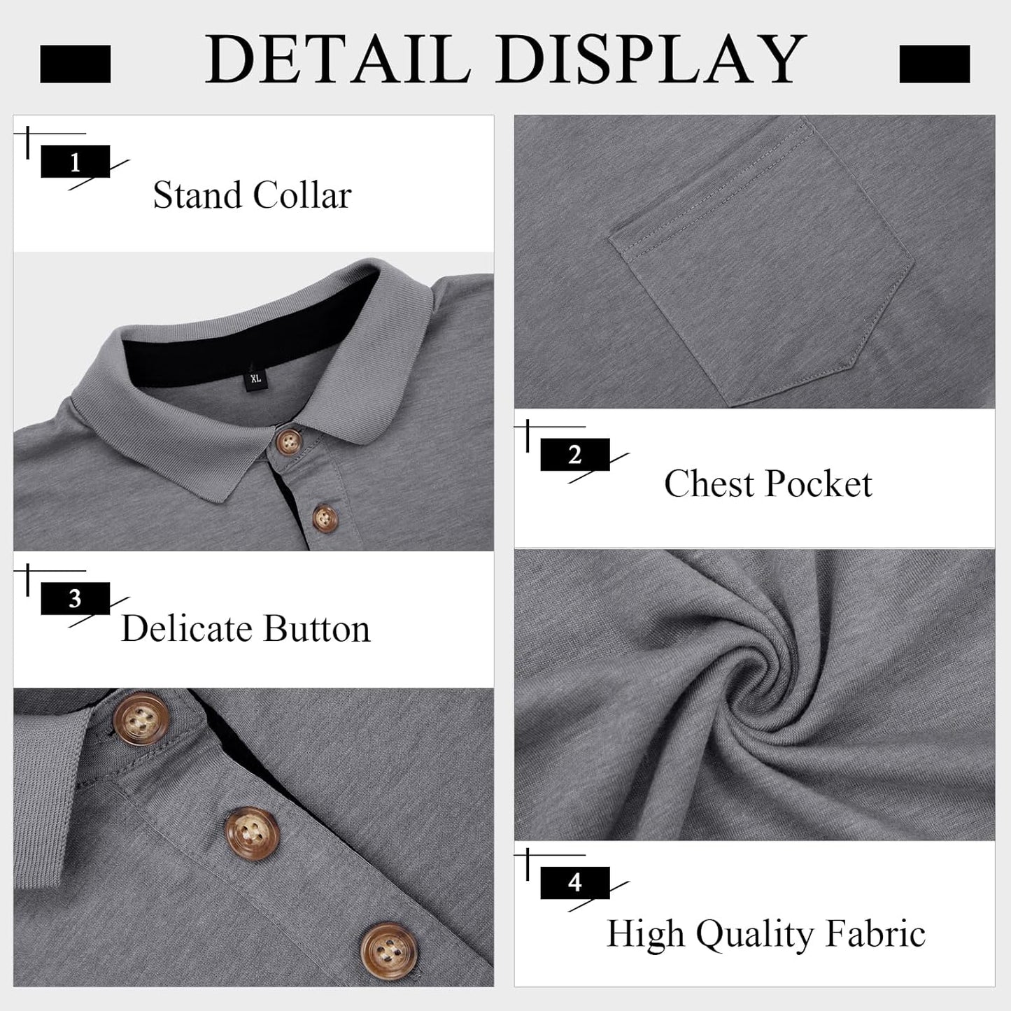 Mens Long Sleeve Polo Shirts Casual Moisture Wicking Golf Polo Shirts with Pocket