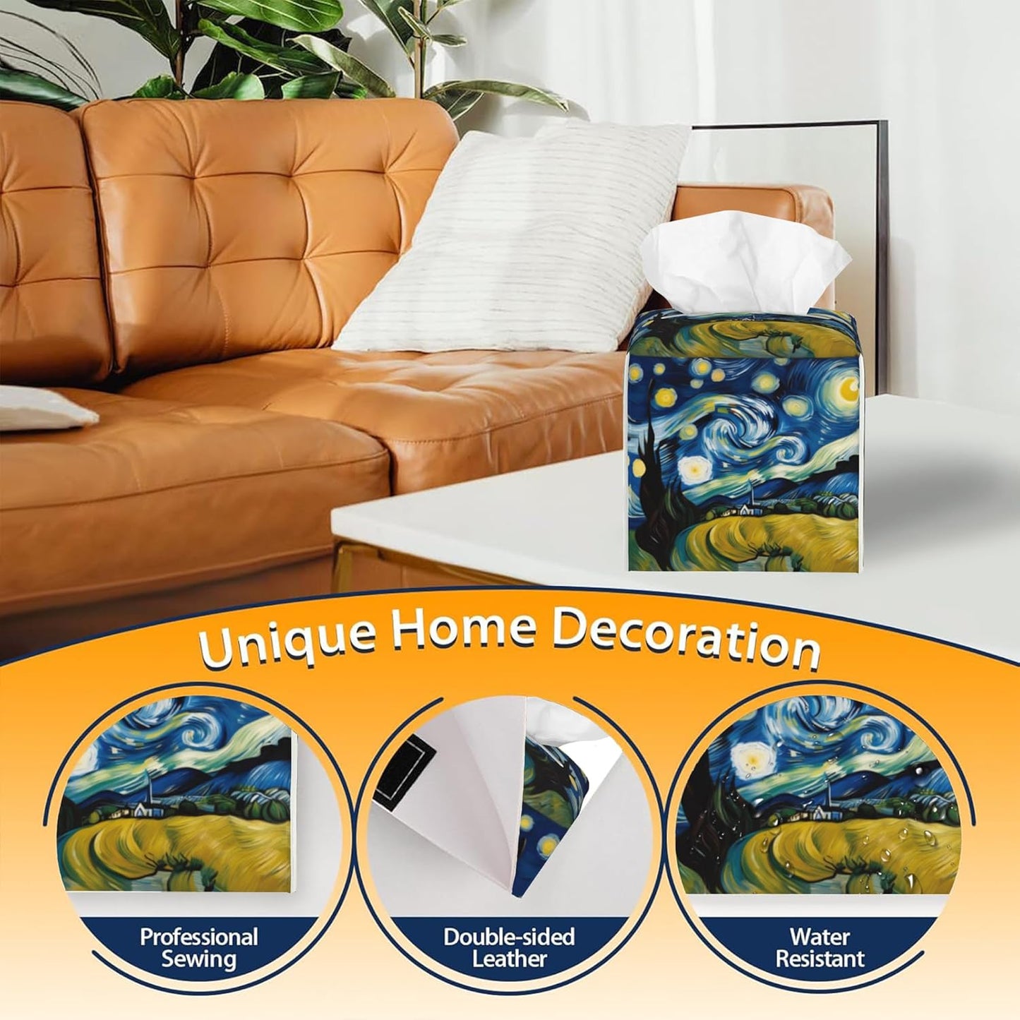 Tissue Box Cover Square,Starry Night Sky Tissue Box Holder Waterproof Leather Facial Paper Case Modern Home Decoration for Bedroom Dresser Night Stand Office Desk