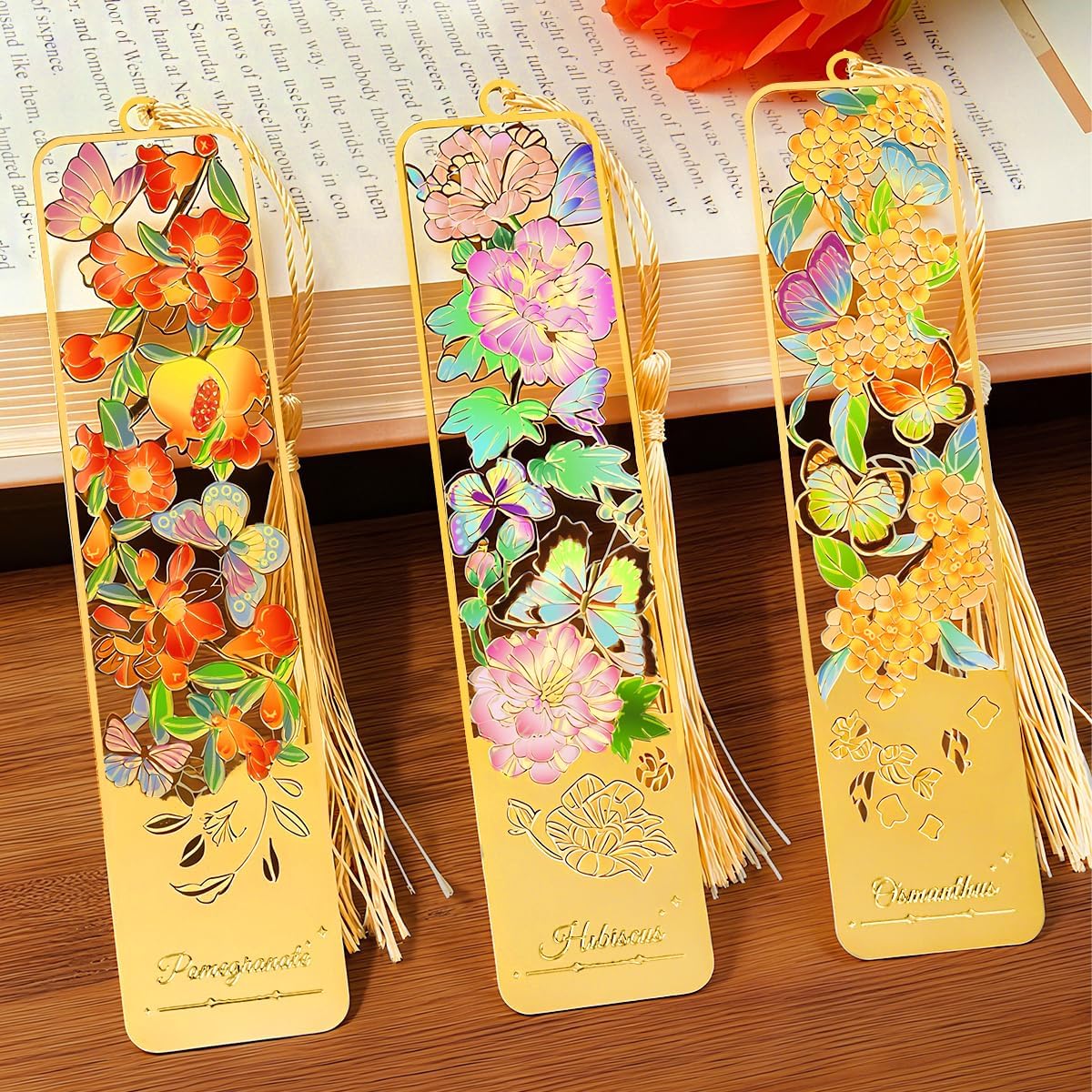 3pcs Metal Flower Bookmarks with Tassel for Reading Women, Pretty Cute Book Markers for Women, Kids, Book Lovers, Reading Accessories Gifts for Book Lovers (Style 1)