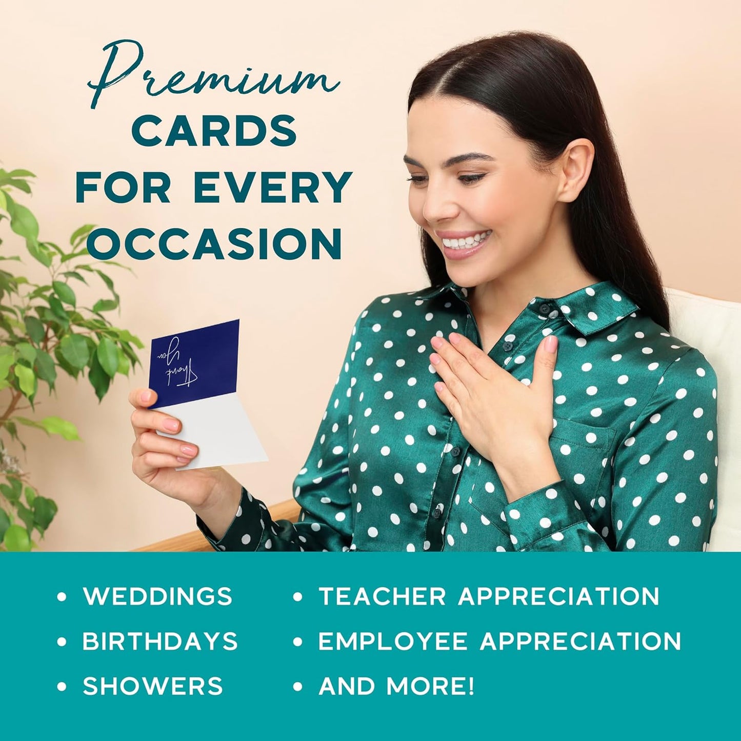 VNS Creations 20 Pack Thank You Cards With Envelopes, Stickers, 4x6 Inch Blank Thank You Notes - Bulk Box Set Large Notes for Graduation, Wedding, Small Business, Baby & Bridal Shower - Navy Blue