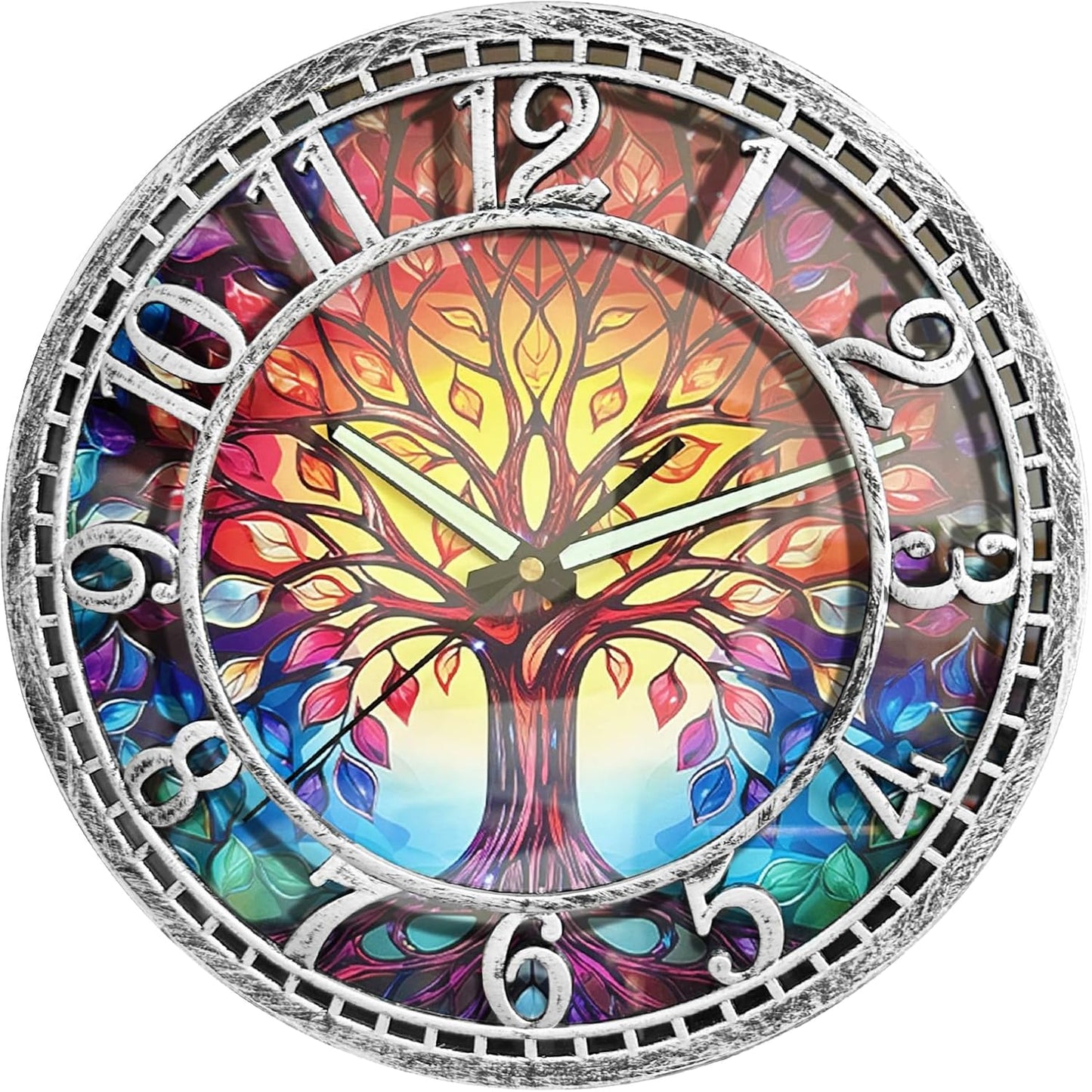Tree of Life Wall Clock 12inch Silent Movement Clock Precise Timekeeping Wall Clock Ideal for Living Rooms Bedrooms Offices for Home Decor Enthusiasts Antique Silver