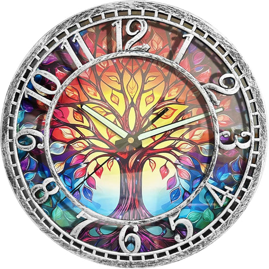 Tree of Life Wall Clock 12inch Silent Movement Clock Precise Timekeeping Wall Clock Ideal for Living Rooms Bedrooms Offices for Home Decor Enthusiasts Antique Silver
