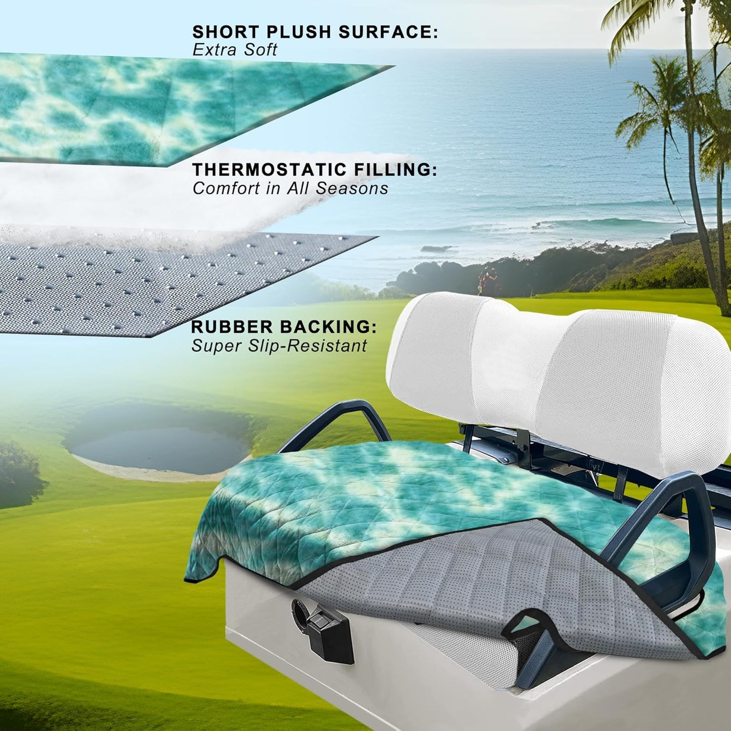 YOKYHOM Golf Cart Seat Covers, Golf Cart Seat Blanket, Bright and Unique Colors, Soft and Comfortable, Suitable for EZGO, Yamaha, Club Car and Other Two-Seat Golf Carts, 51" x 30", Blue Green