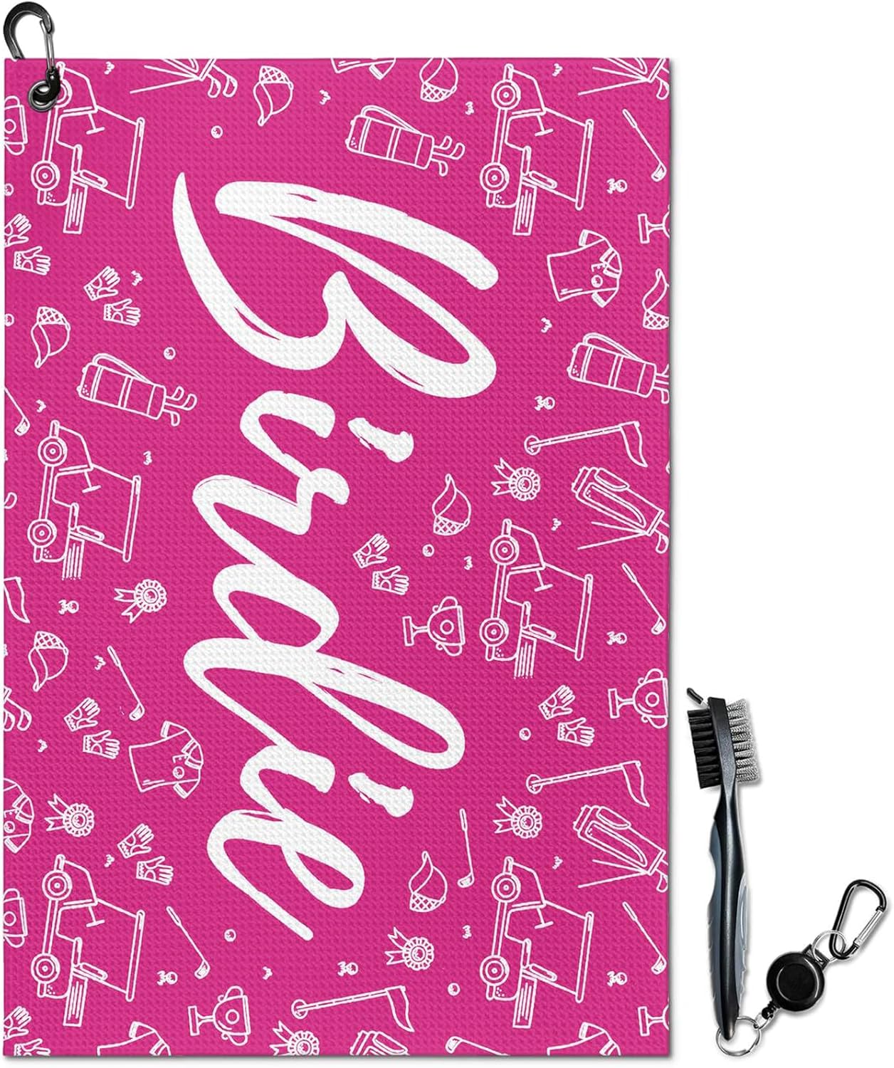 Womens Pink Golf Towel and Brush Set, Microfiber Waffle Golf Bag Towel with Clip, Cute Golf Cleaning Kit Funny Joke Logo Golf Accessories Gifts for Golf Fan, Ladies Golf Lovers Golfers Retirement Gift