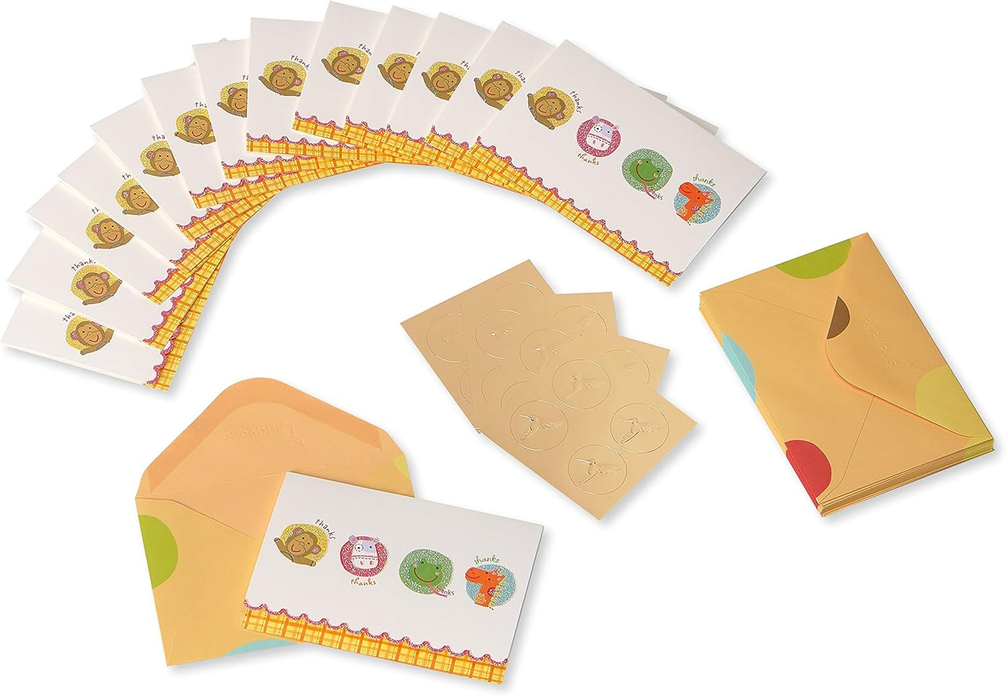 Papyrus Thank You Cards with Envelopes, Animals with Glitter (14-Count)
