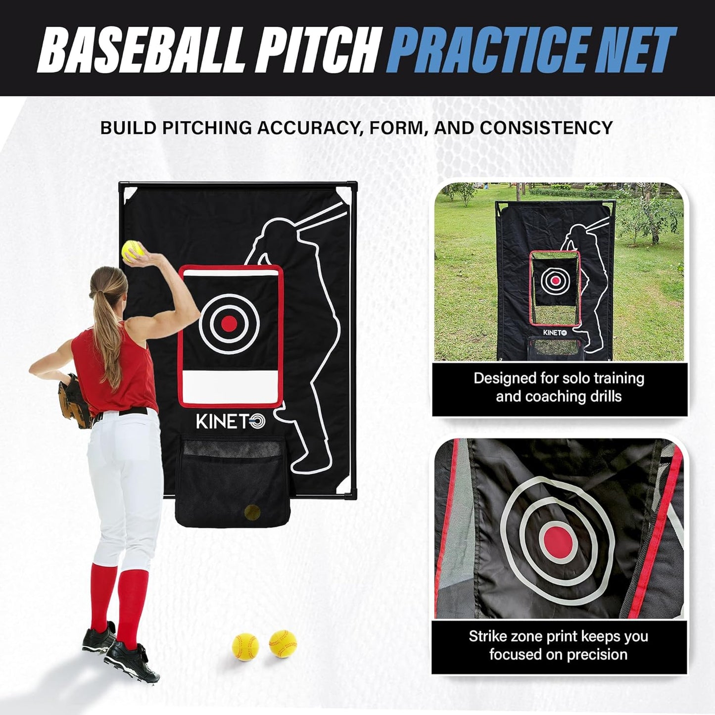 Kineto Training Set – Golf Swing Net, 8-Zone Chipping Target, Baseball Pitch Trainer – Durable, Portable, Tool-Free net for Backyard or Indoor use
