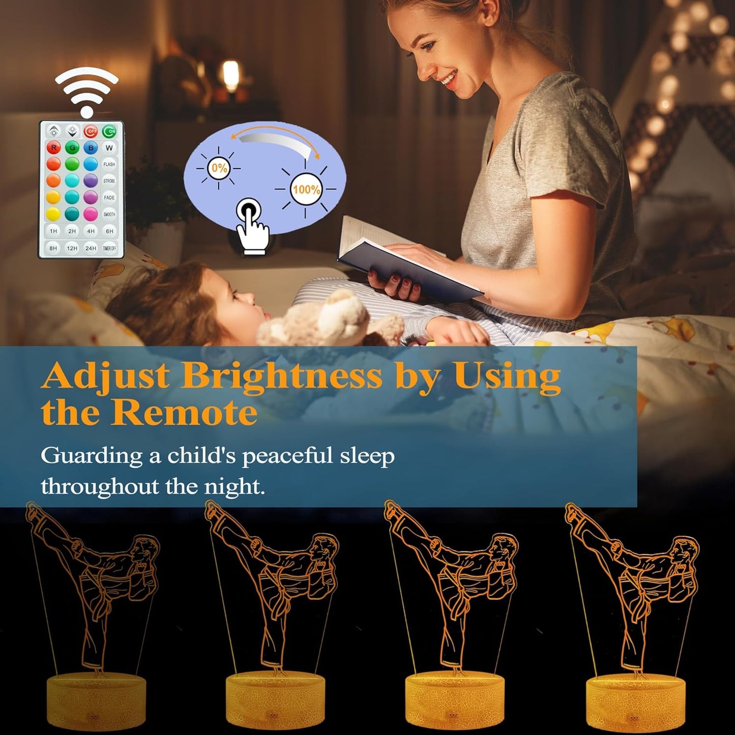 Karate Night Light, Karate Gifts, Taekwondo 3D Illusion Lamp with 16 Colors Changing, Timer, 4 Flash Modes and Dimmable, Kids Boys Girls Room Decoration, Holiday Xmas Gifts