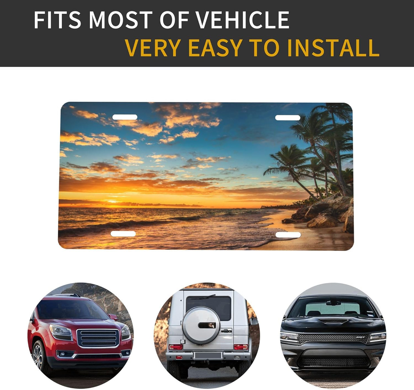 Beach Palm Tree Ocean License Plate Funny Aluminum Front License Plates Decorative Waterproof Rust-Free Metal Car Plate Covers for Women Men Car Tag Accessories fit Truck SUV Rv 12 X 6 Inch