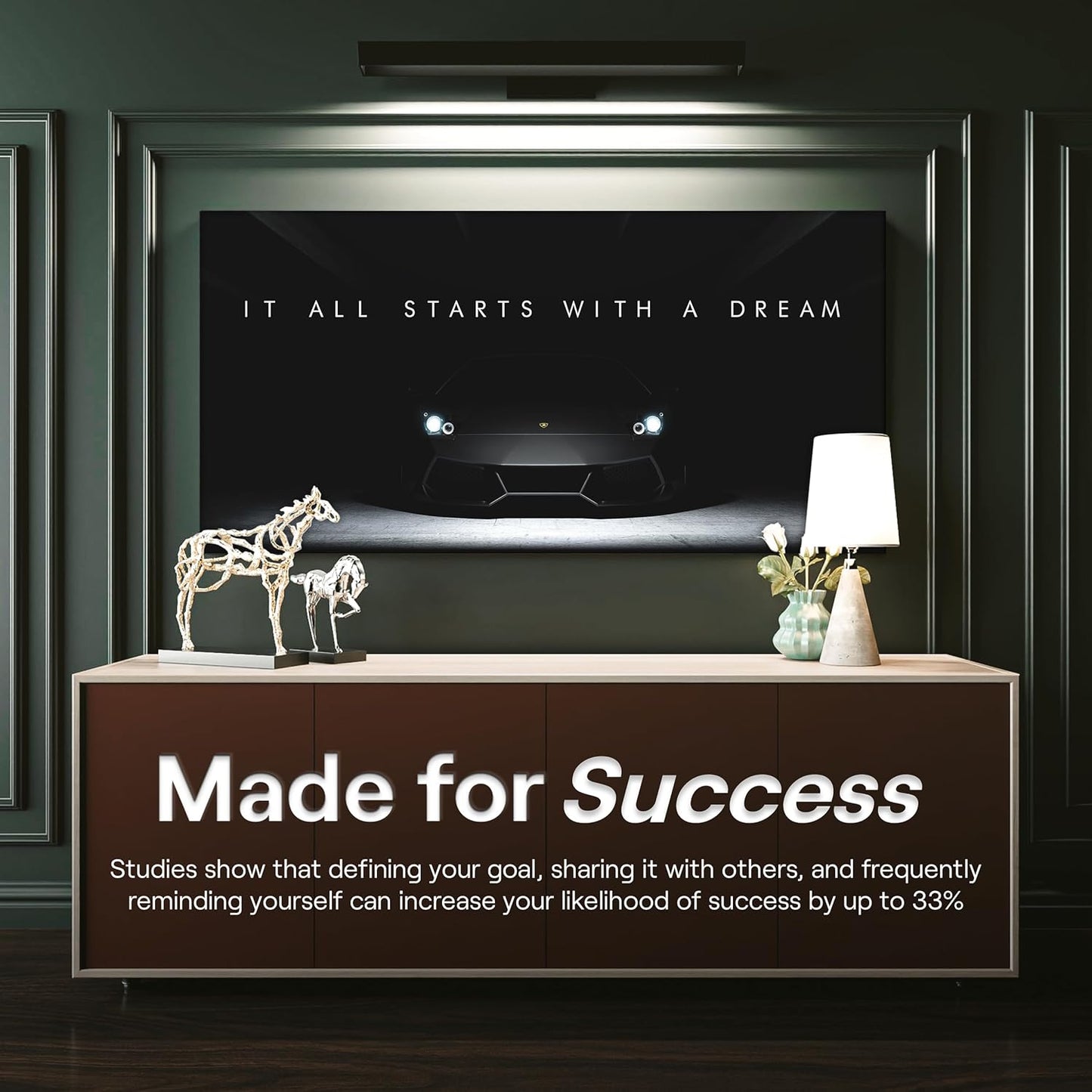 Motivational Wall Art for Office, Super Car Art Canvas, Inspirational Automotive Decor for Lamborghini Sportscar Lovers, Motivational Wall Decor for Office and Home, Inspiring Car Poster (40 X 20 in)