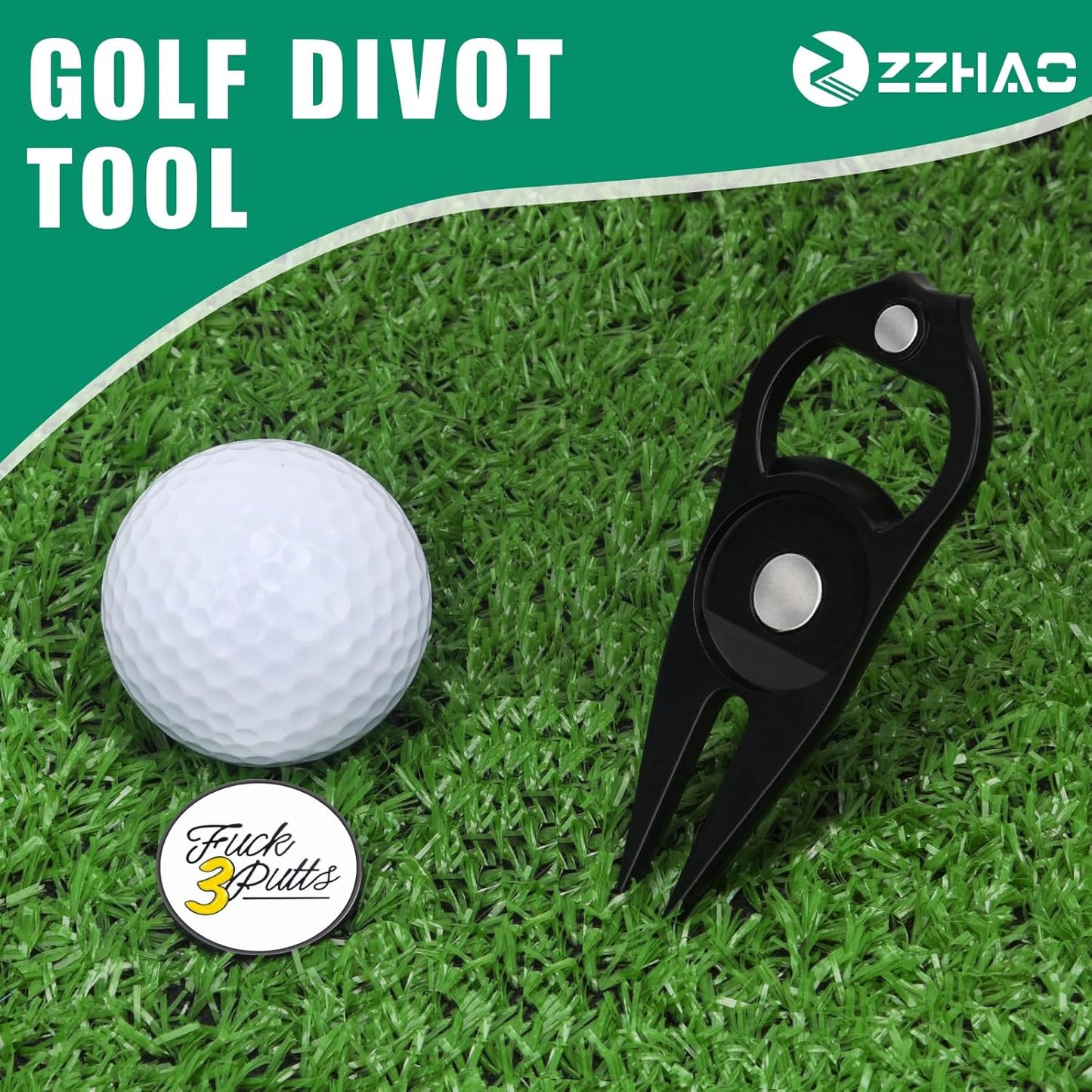 ZZHAO Golf Divot Tool and Golf Ball Marker, Divot Repair Tool，Golf Accessories for Men, Funny Gifts for Men, Tools for Men