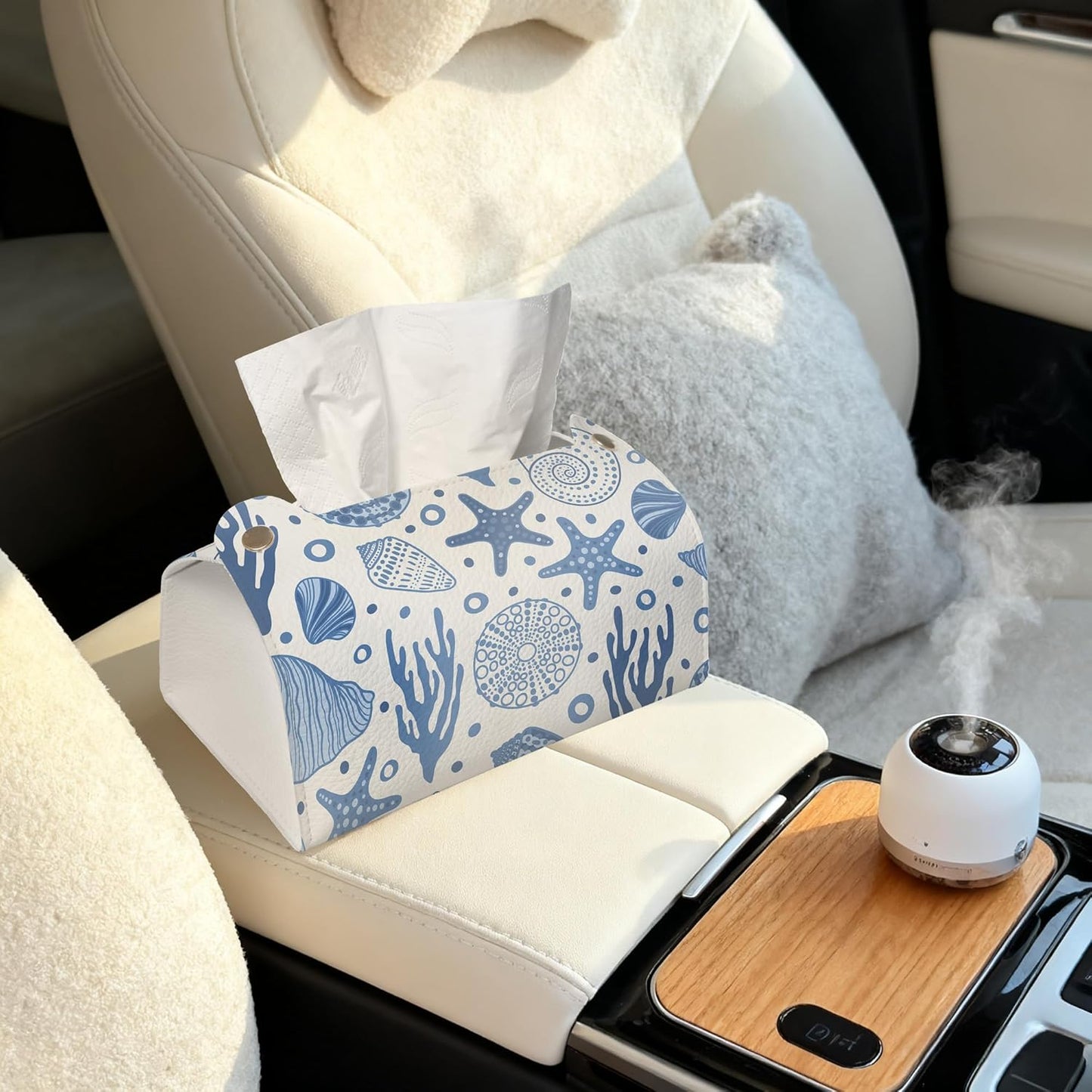 Starfish Seashell Coral Tissue Box Cover Holder – Undersea World Rectangular Tissue Organizer, Decorative Napkin Box Case for Home, Office & Car