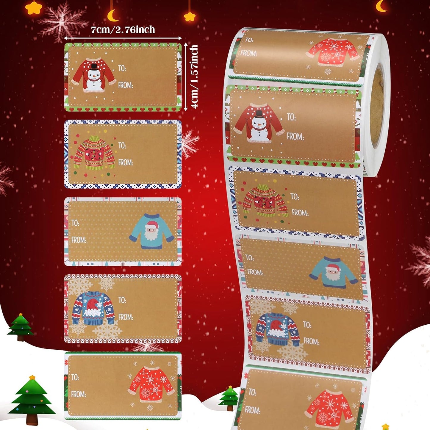 Outus 500 Pieces Christmas Tags Self Adhesive Gift Tags for Xmas Presents Christmas Name Labels Stickers for Wrapping Paper Festival Birthday Holiday Decor(Stylish Style,2.76 x 1.57 Inch)