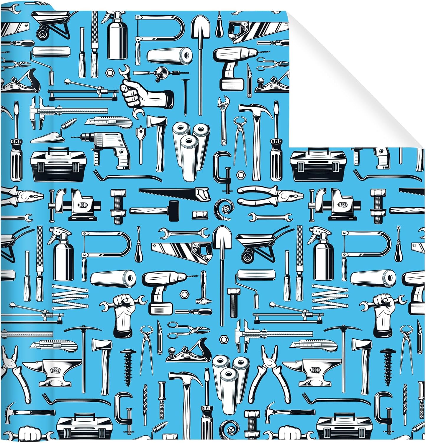 Tools Wrapping Paper Roll - Blue Handyman Wrench Gift Wrap,Toolbox Parties,Retirements,Workshops,17Inch x16.4Feet