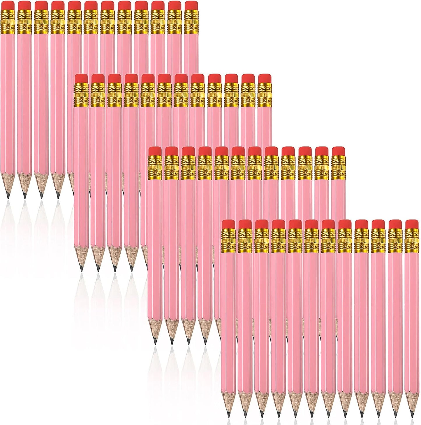 Zonon 48 Pieces Golf Pencils Mini Half Pencils with Eraser Short with Erasers Bulk Small for Kids HB Wedding Bridal School Office Writing Drawing Pocket(Pink)