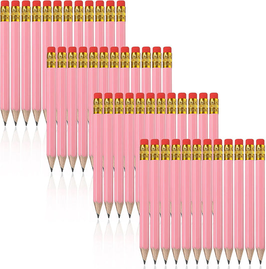 Zonon 48 Pieces Golf Pencils Mini Half Pencils with Eraser Short with Erasers Bulk Small for Kids HB Wedding Bridal School Office Writing Drawing Pocket(Pink)