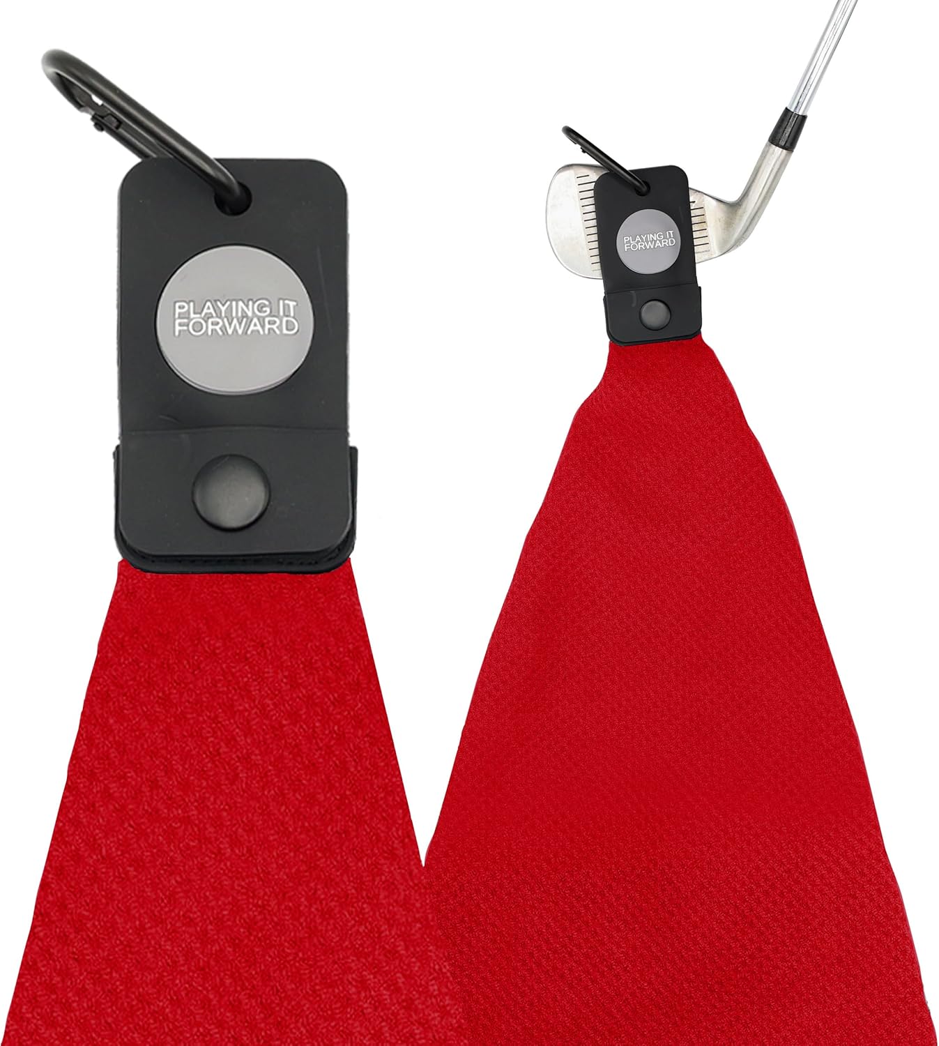 Magnetic Golf Towels for Golf Bags with Clip & Ultra Strong Magnet - Waffle Weave Microfiber Towel for Secure Hold on Bags & Carts - Ideal Club Cleaner & Accessories - Red