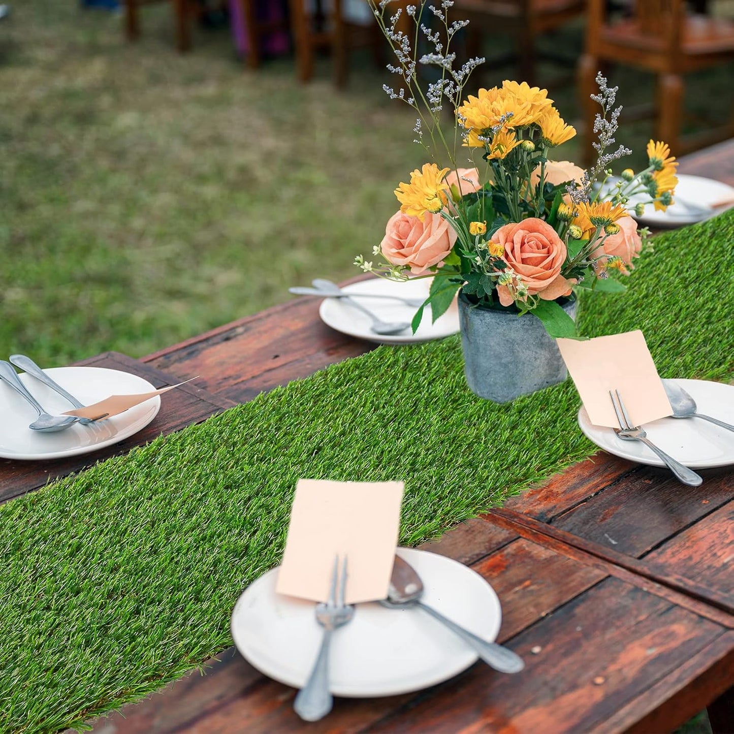 GLOBREEN Artificial Grass Table Runner 60 Inches - Green Fake Grass Turf Table Centerpiece for Football Golf Football Party Birthday Decorations Event Wedding Alice in Wonderland