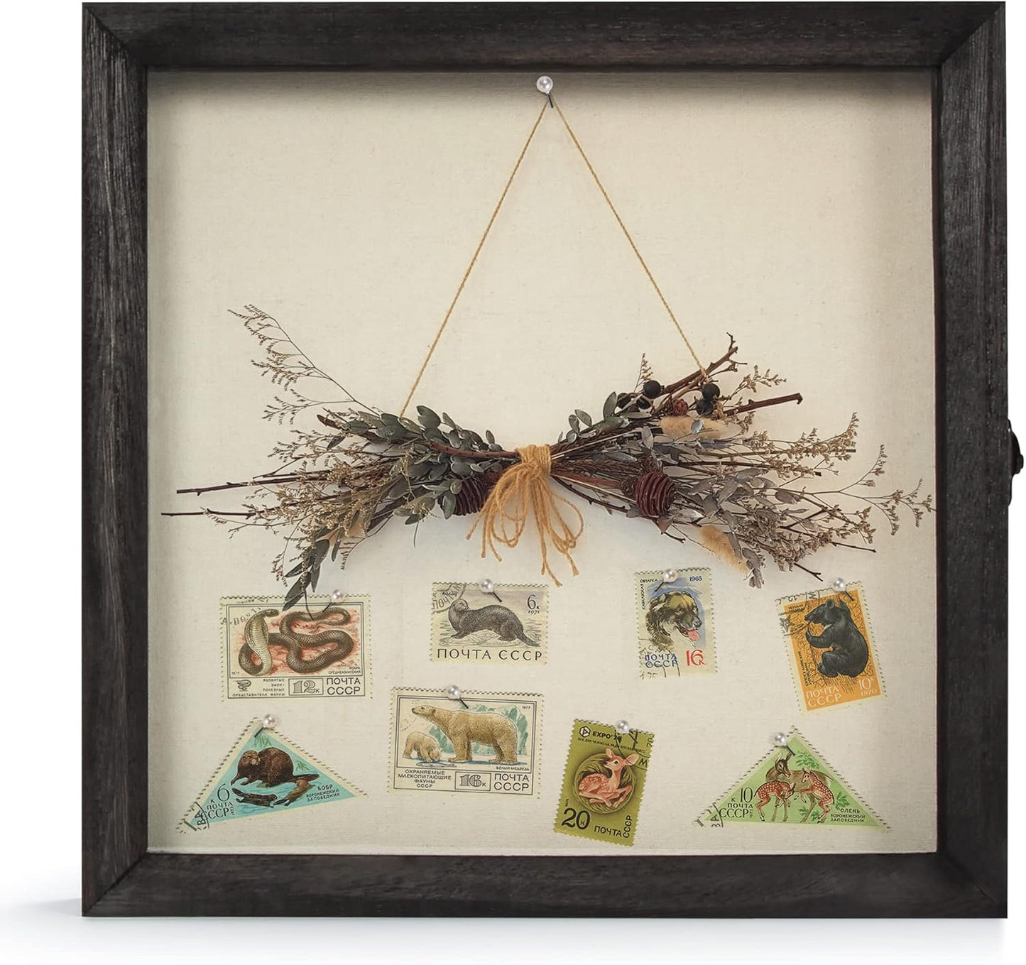 TJ.MOREE Flowers Shadow Box Display Case Large Shadow Box Frame with Glass Window Door Picture Frame Wedding Bouquet Memorabilia Medals Photos Memory Box for Keepsakes - (Rustic Black, 11 x 11 )