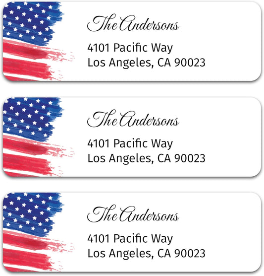 Personalized Patriotic Return Address Labels, Self-Adhesive Address Stickers on Sheets, 50-1000 Labels (Flagpole)