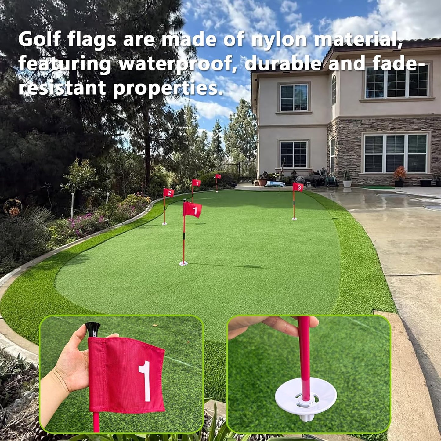 Foldable Portable Golf Flagstick (White) - Sectional Pin with Putting Flag, Great for Backyard Practice & Home Yard Golf Setup