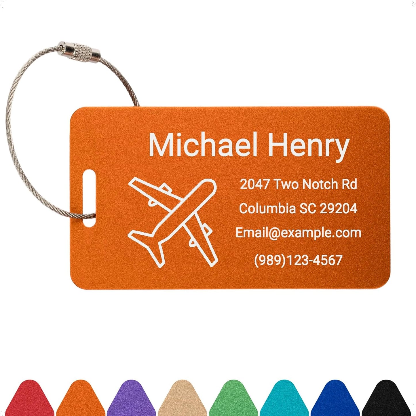 Personalized Luggage Tags for Suitcases Custom Metal Name Tags for Backpacks Bags Travel - Horizontal (Orange)