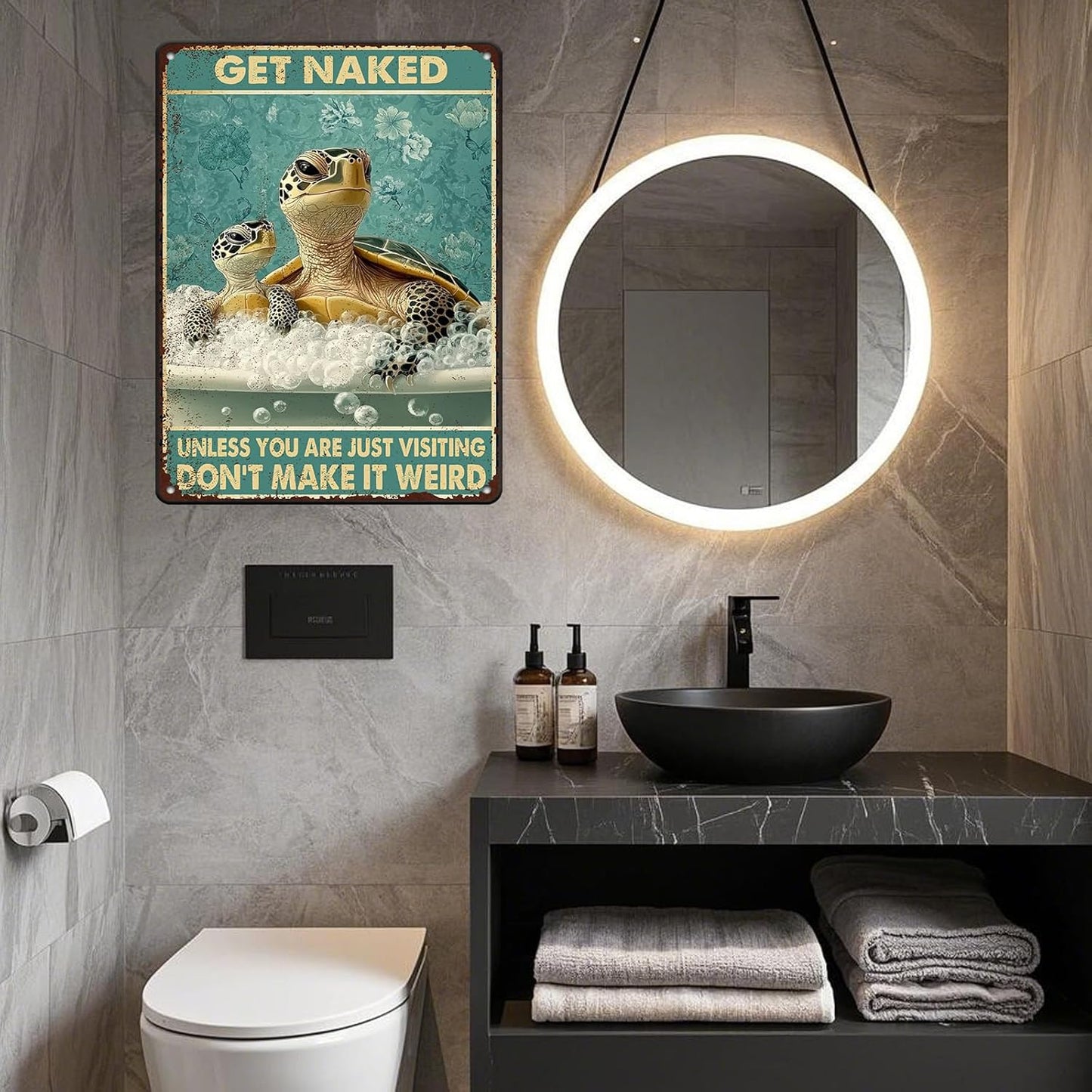 Sea Turtle Funny Bathroom Quote Metal Tin Sign Wall Decor Vintage Get Naked For Home Hotel Bathroom Sign 12x16 Inch