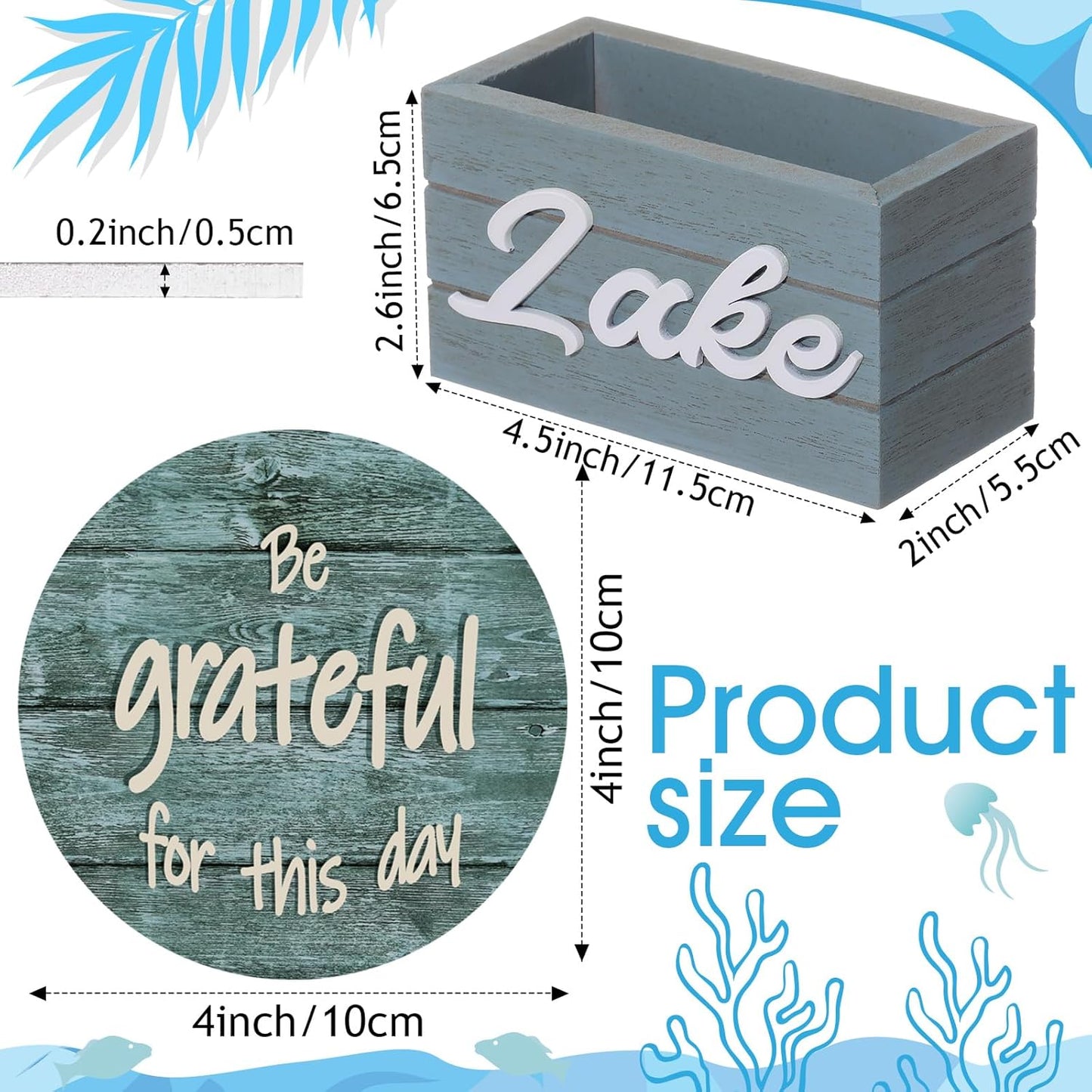 Queekay 6 Set Lake Theme Coasters with Holder for Drinks, Lake House Gifts for Lake Lovers, 4'' Wooden Coasters with Lake Sayings Housewarming Gifts for Home Lake Theme Bar Coffee Table Decorations