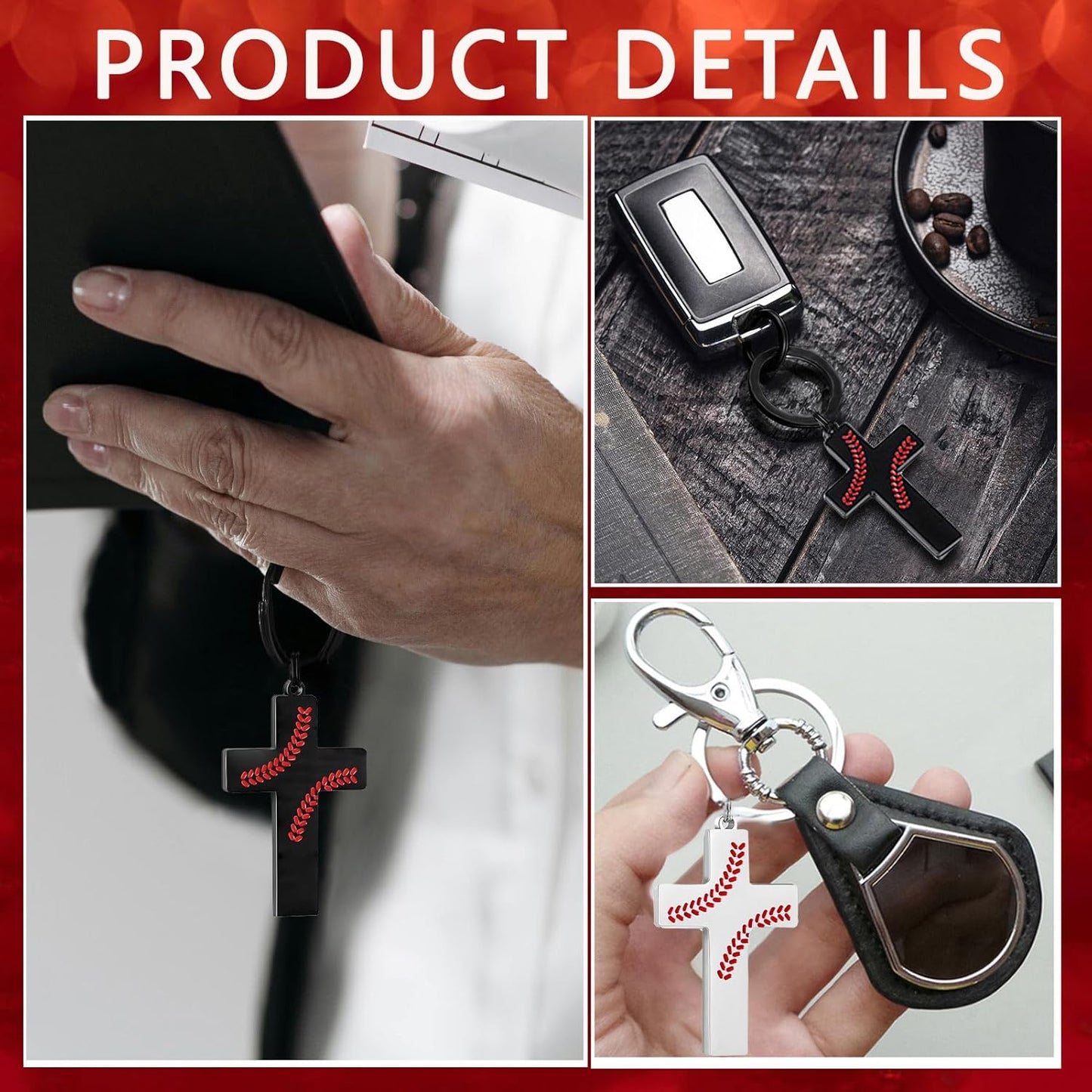 Football/Baseball/Soccer/Basketball Cross Keychains for Men First Communion Baptism Confirmation,Mens Gifts