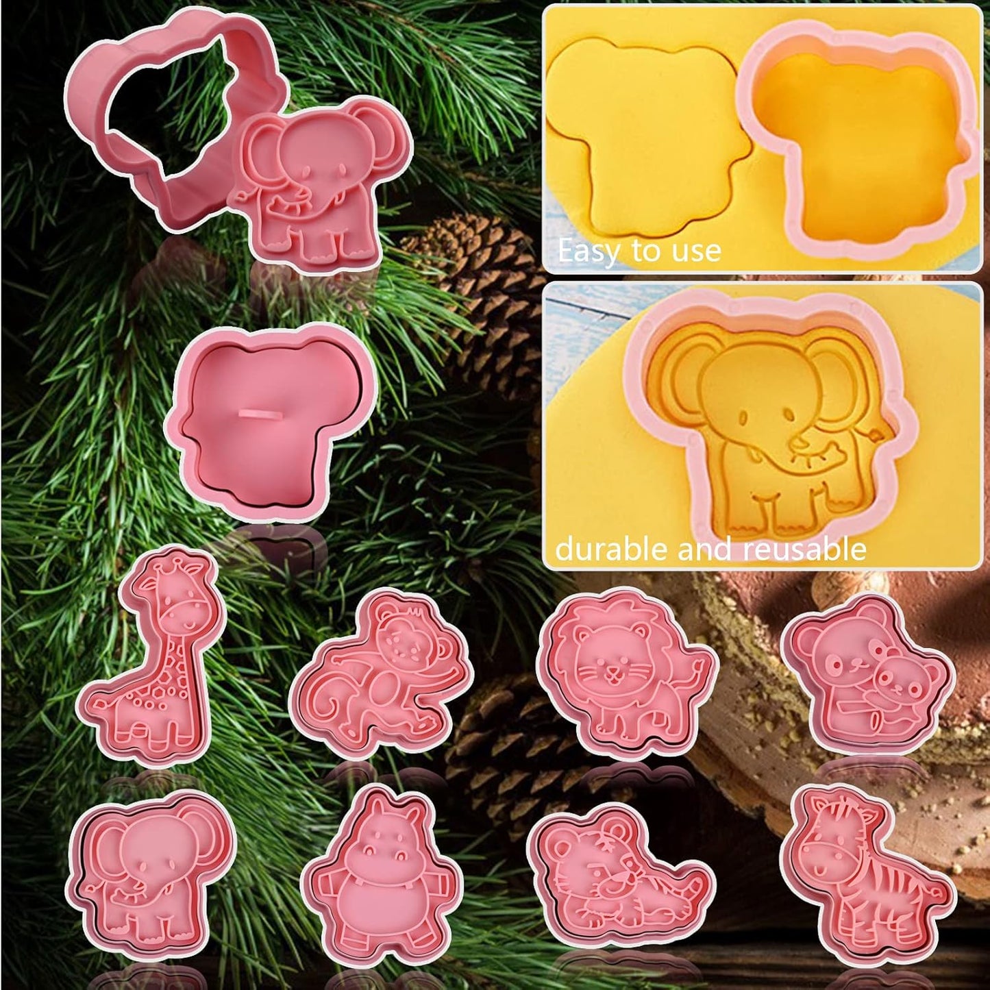 Animal Cookie Cutters With Plunger Stamps Set,8 Piece 3D Animal Embossing Cutters For Biscuit Fondant Cheese Baking Molds