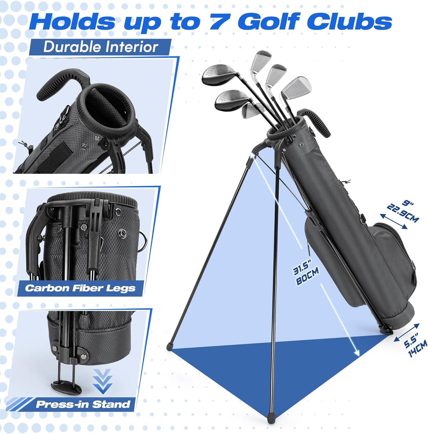 Golf Stand Bag Fit Up to 7 Clubs, Compact Design for Par 3 Courses and Driving Range, Lightweight Pitch and Putt Golf Bag, with Padded Double Strap, Rain Cover, Accessory Pockets