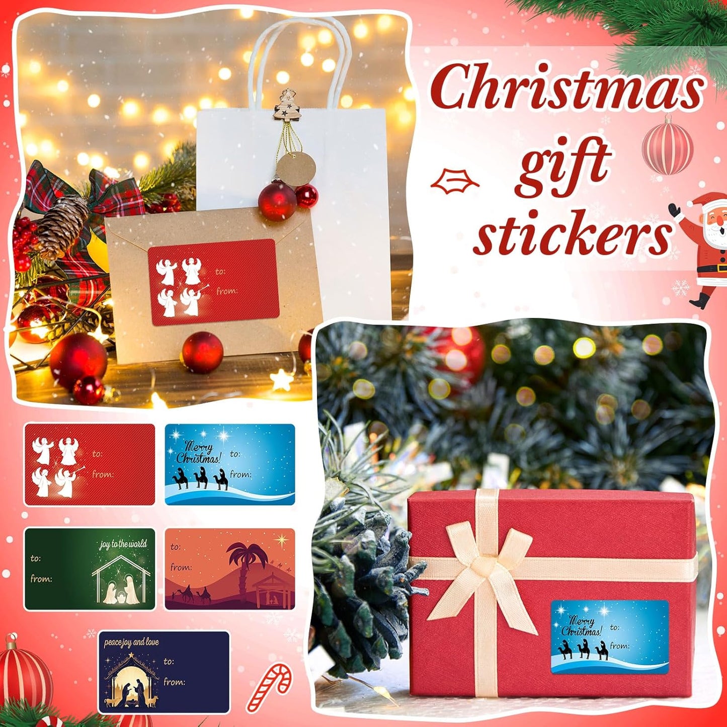 Outus 500 Pieces Christmas Tags Self Adhesive Gift Tags for Xmas Presents Christmas Name Labels Stickers for Wrapping Paper Festival Birthday Holiday Decor(Jesus Style,2.76 x 1.57 Inch)