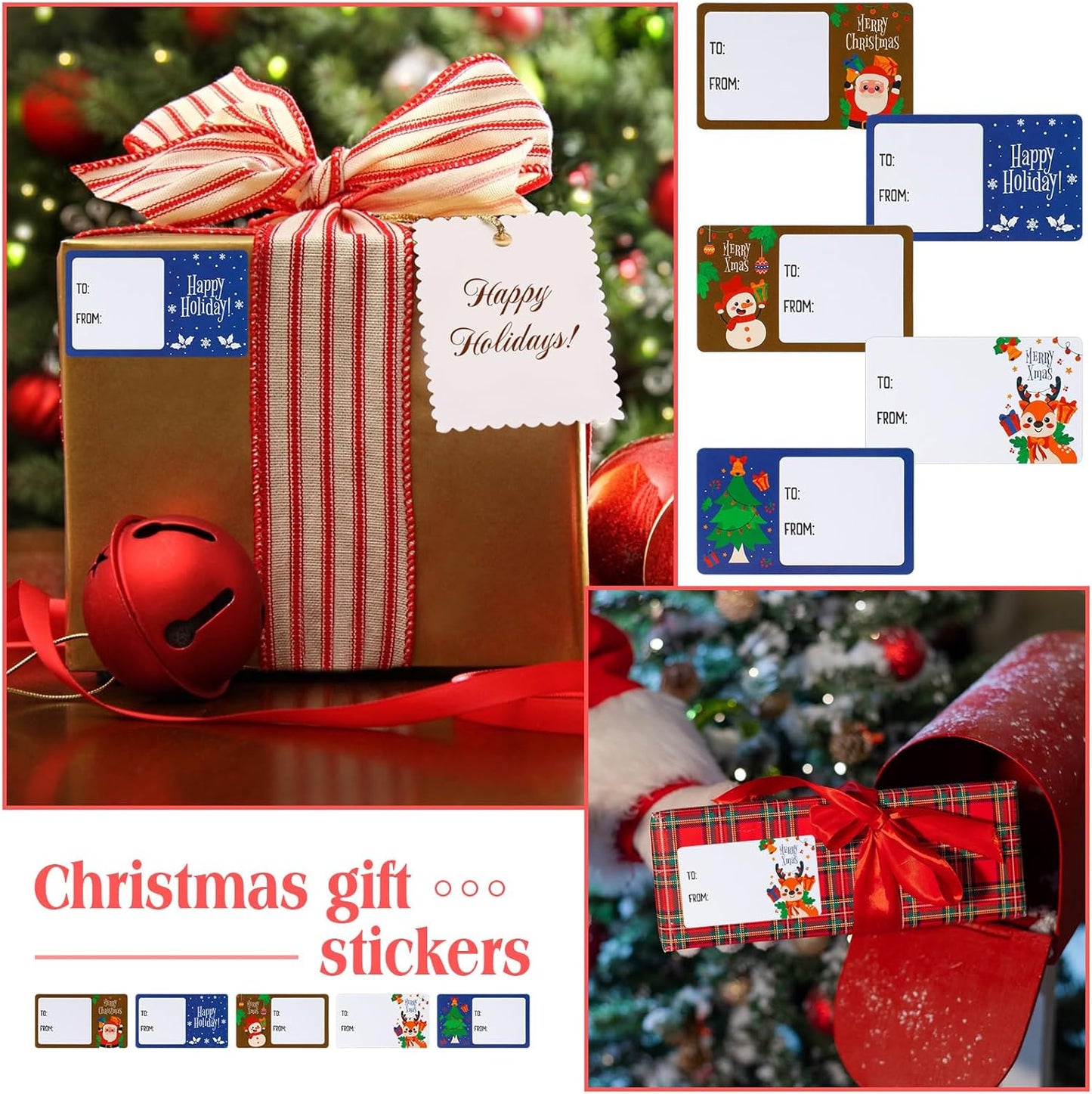 Outus 500 Pieces Christmas Tags Self Adhesive Gift Tags for Xmas Presents Christmas Name Labels Stickers for Wrapping Paper Festival Birthday Holiday Decor(Modern Style,2.76 x 1.57 Inch)