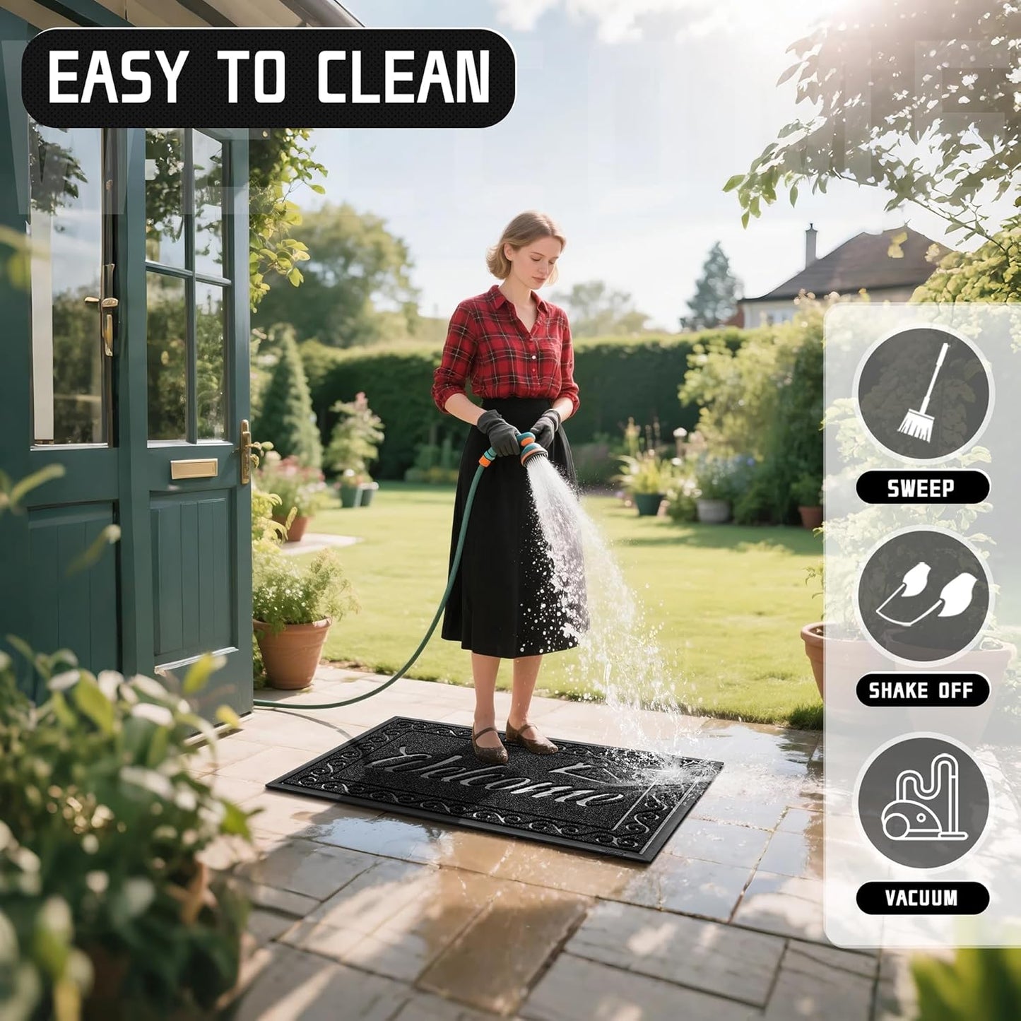 Yimobra Welcome Mat, Heavy Duty Sturdy Door Mats for Home Entrance Outdoor Indoor, Front Doormat for Outside Patio Floor Entry Porch Garage Office, Waterproof, Low Profile, 47 x 24, Black