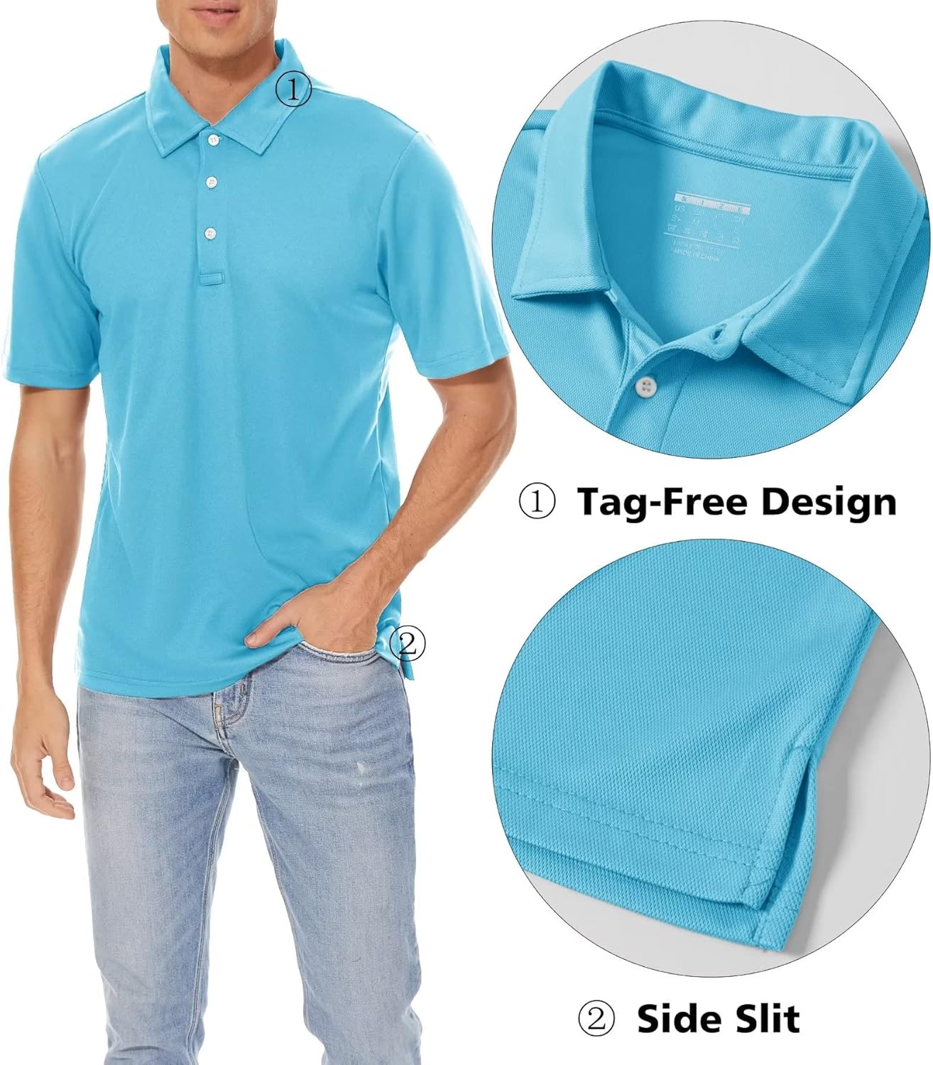 MAGCOMSEN Men's Polo Shirts 3 Buttons Casual Work T Shirts Quick Dry Short Sleeve Golf Shirt Pique Jersey Outdoor Performance