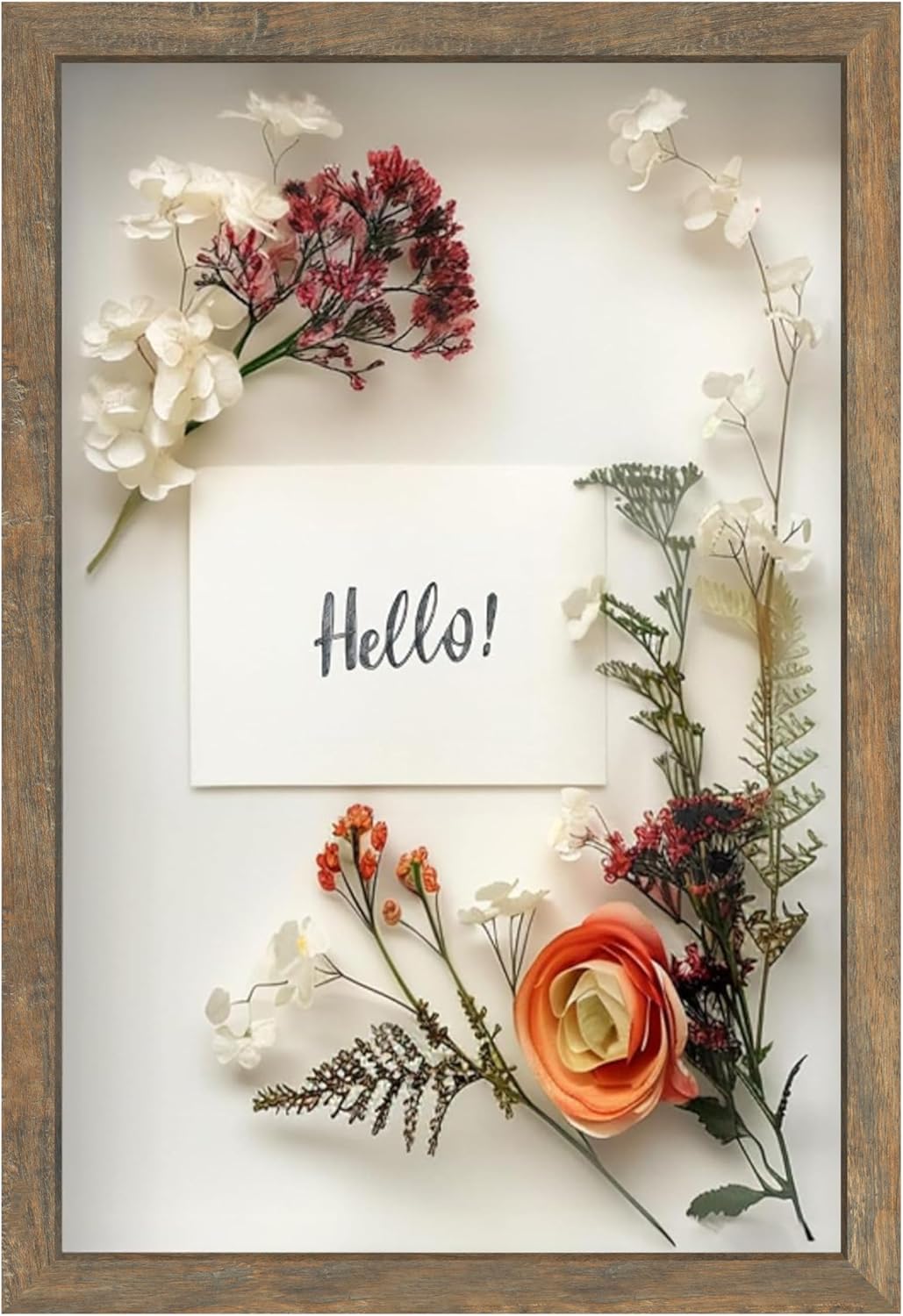 FrameWorks 12" x 18" Brown Wooden Shadow Box Frame – Soft Felt Back, Tempered Glass, and Included Elegant White Ball Push Pins