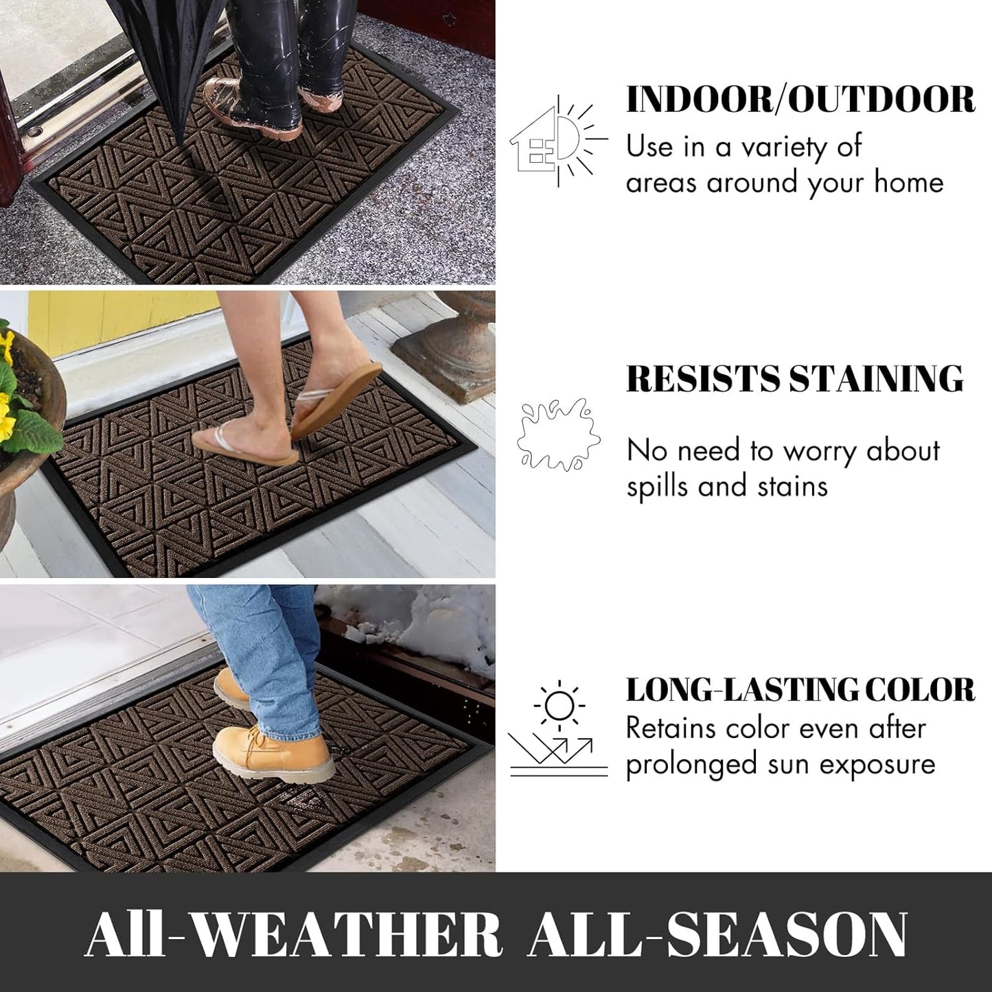 Yimobra Outdoor Mats for Front Door 29.5x17, Stops Mud & Dirt at Entrance, Fits Garage & Patio, All-Weather Waterproof Non Slip Outdoor Indoor Welcome Mat, Brown