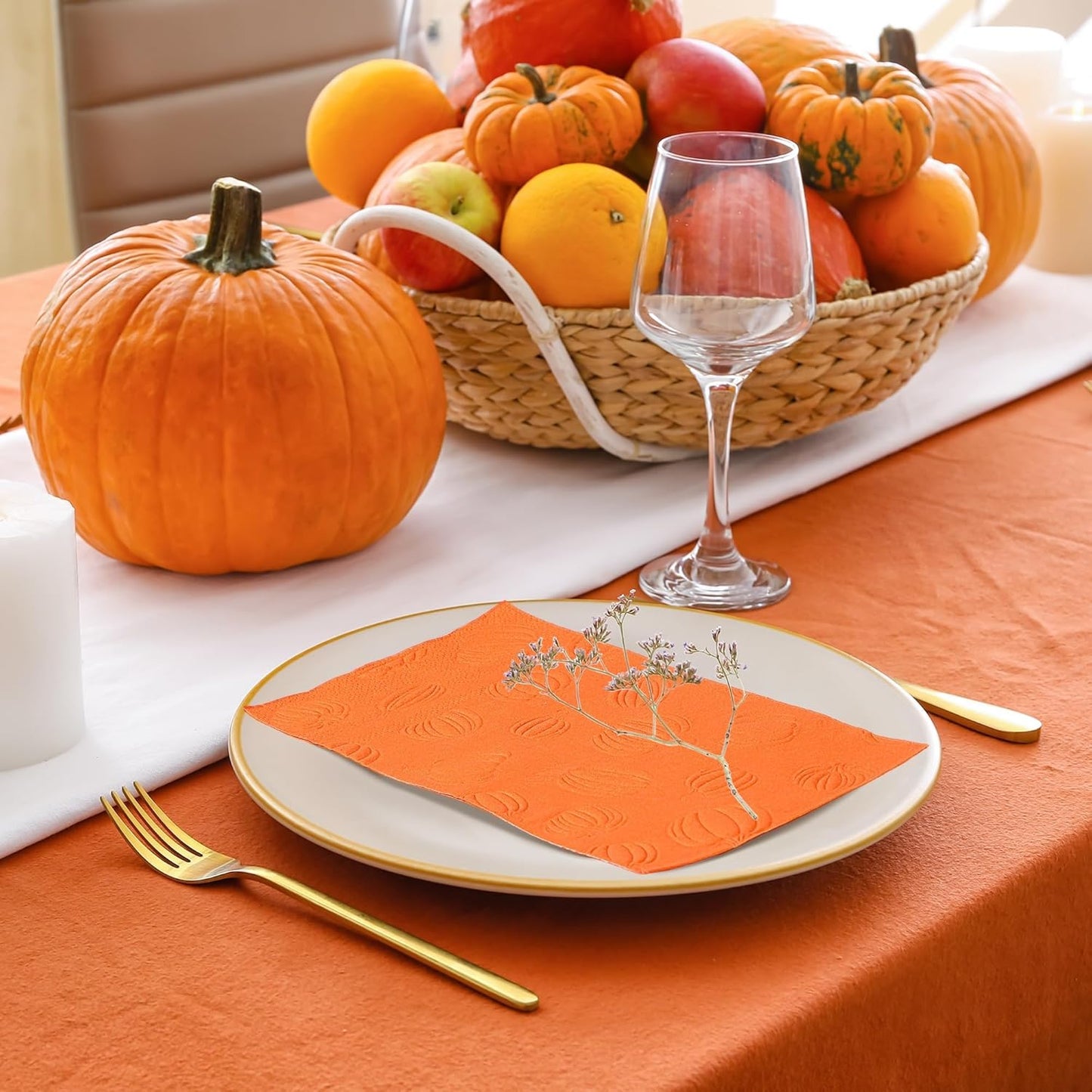 100 Pieces Thanksgiving Fall Pumpkin Napkins Disposable Paper Decorative Guest Party Napkins 7.8 x 4.3 Inch Autumn Harvest Orange Pumpkin Hand Towels for Fall Thanksgiving Dinner Party Decor