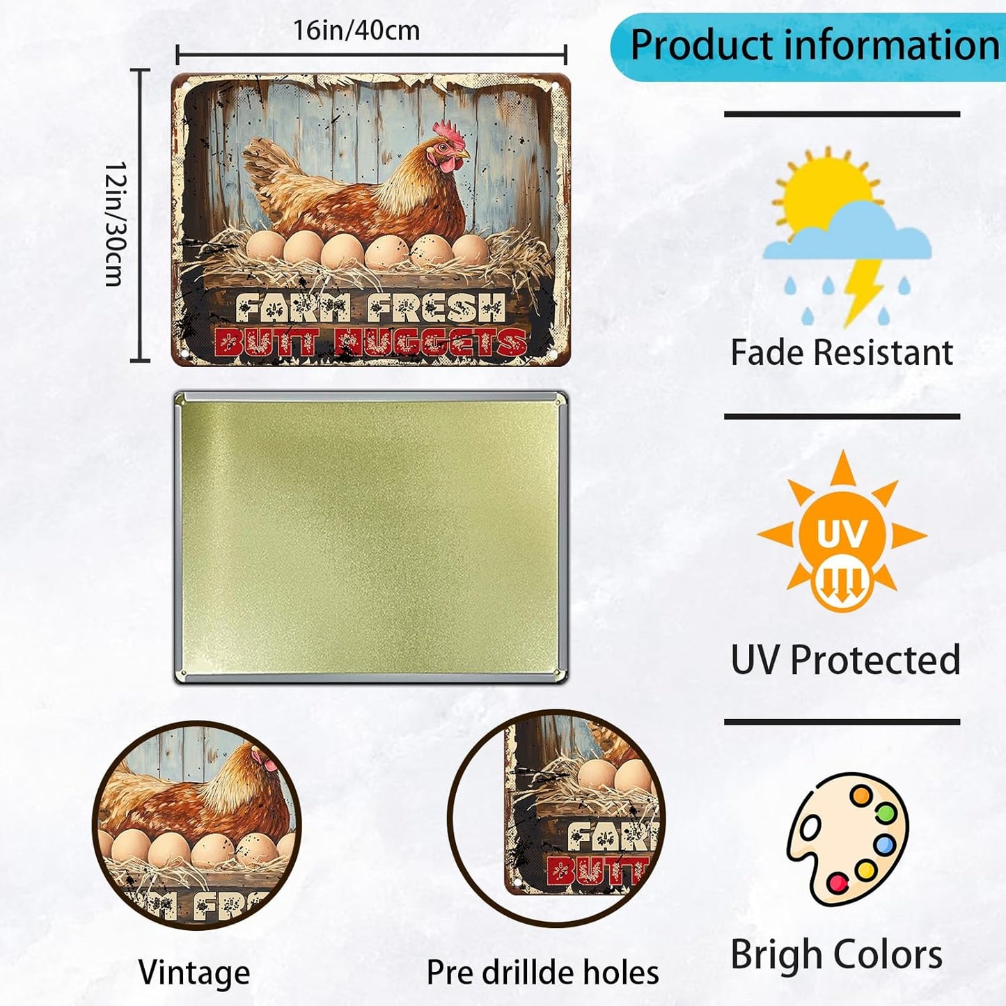 Chicken Coop Signs Funny Metal Signs Chicken Decor Farm Rooster Yard Decor Vintage Tin Sign Chicken Decorations For Home Farm Fresh Butt Nuggets Sign 12x16 Inch