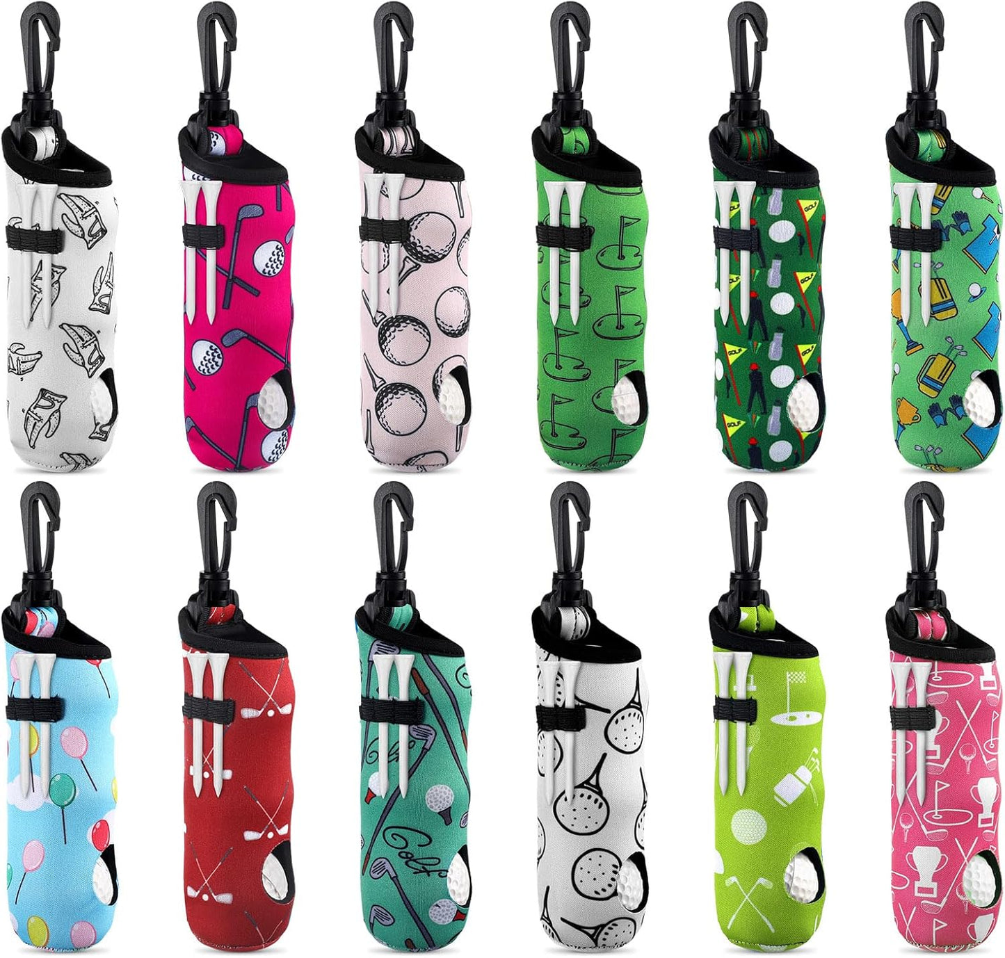 Bencailor 12 Pcs Golf Ball Tee Holder Neoprene Golf Ball Pouch Carry Bag Portable Neoprene Accessories for Women Keychain Belt Clip Bag Gifts Ladies Golfer