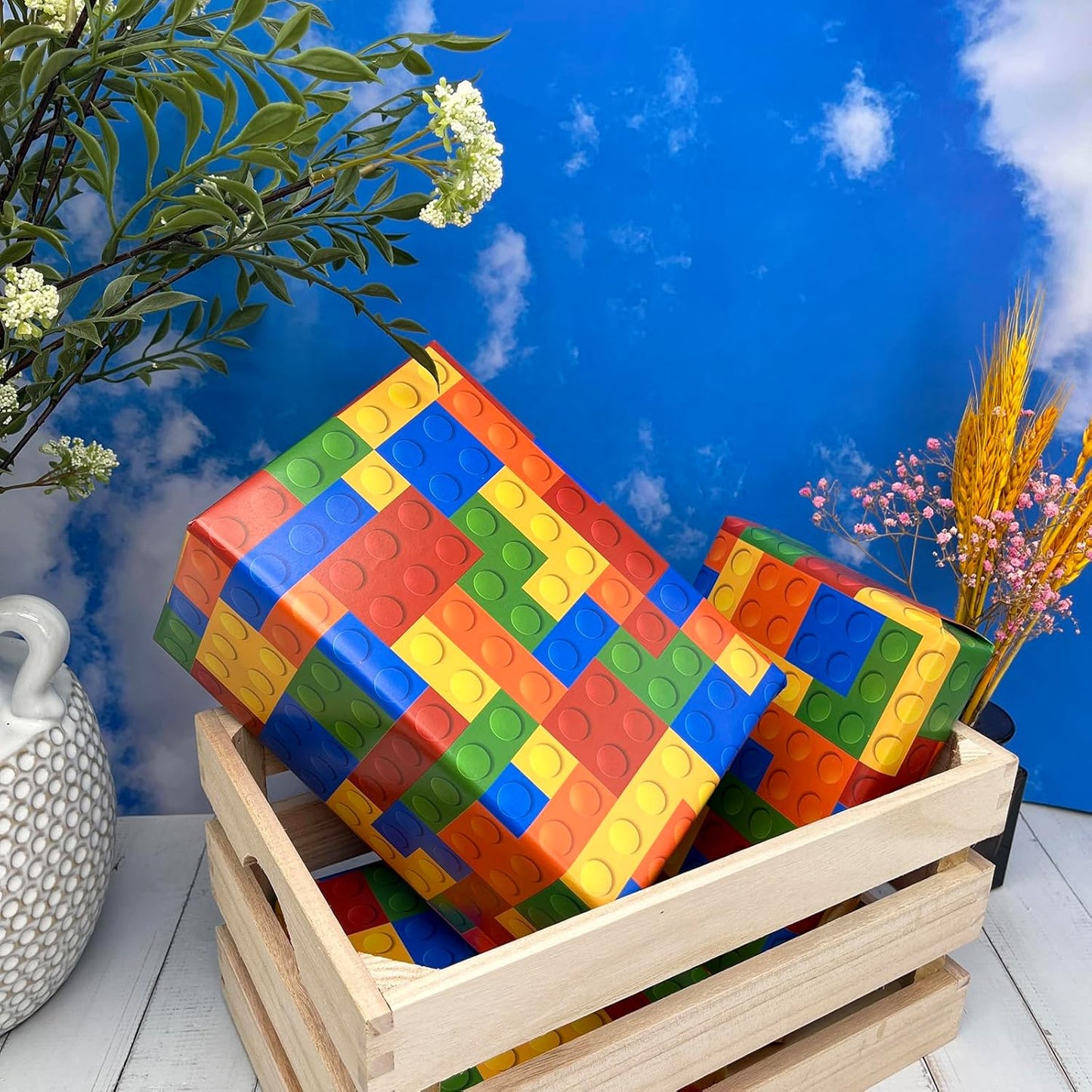 Dtiafu Building Blocks Wrapping Paper - Cute Birthday Wrapping Paper for Boys Girls - 20 X 28 Inch Per Sheet (6 Sheet)