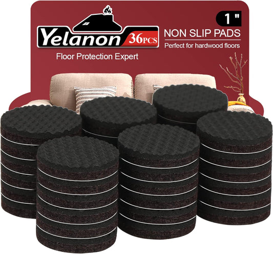 Yelanon Non Slip Furniture Pads -36 pcs 1’’ Furniture Grippers Non Skid for Furniture Legs Self Adhesive Rubber Feet Feet Anti Slide Furniture Hardwood Floor Protector for Keep Furniture Stoppers