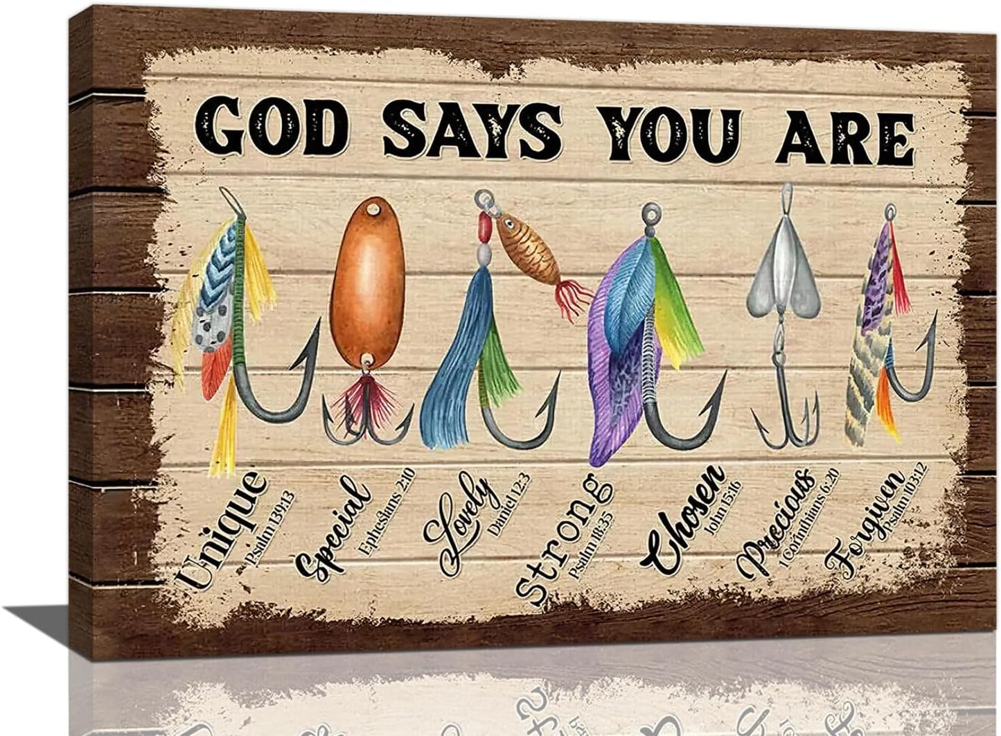 Fishing Wall Art, Fish God Says You Are Pictures Wall Decor Coastal Canvas Prints Framed Artwork Paintings Home Office Decorations For Bathroom Bedroom Living Room Kitchen 24l X 16w