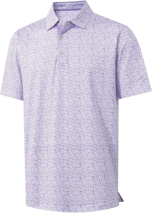 M MAELREG Mens Golf Shirt Short Sleeve Dry Fit Print Moisture Wicking Performance Patterns Collared Polo Shirt